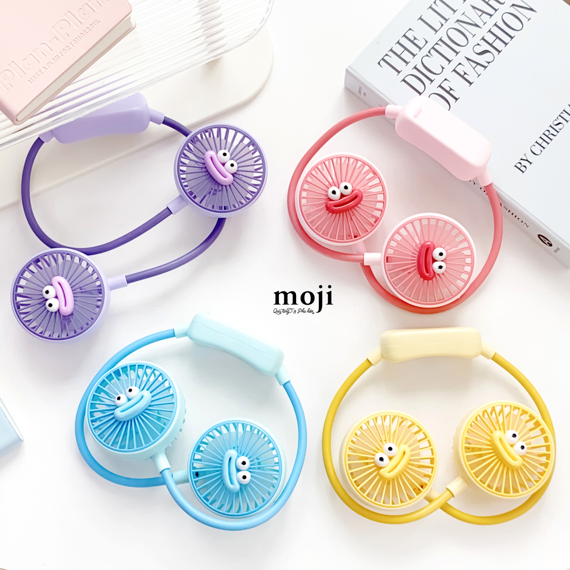 Quạt USB vòng cổ sạc tích điện Funny vibes big eyes môi dày
