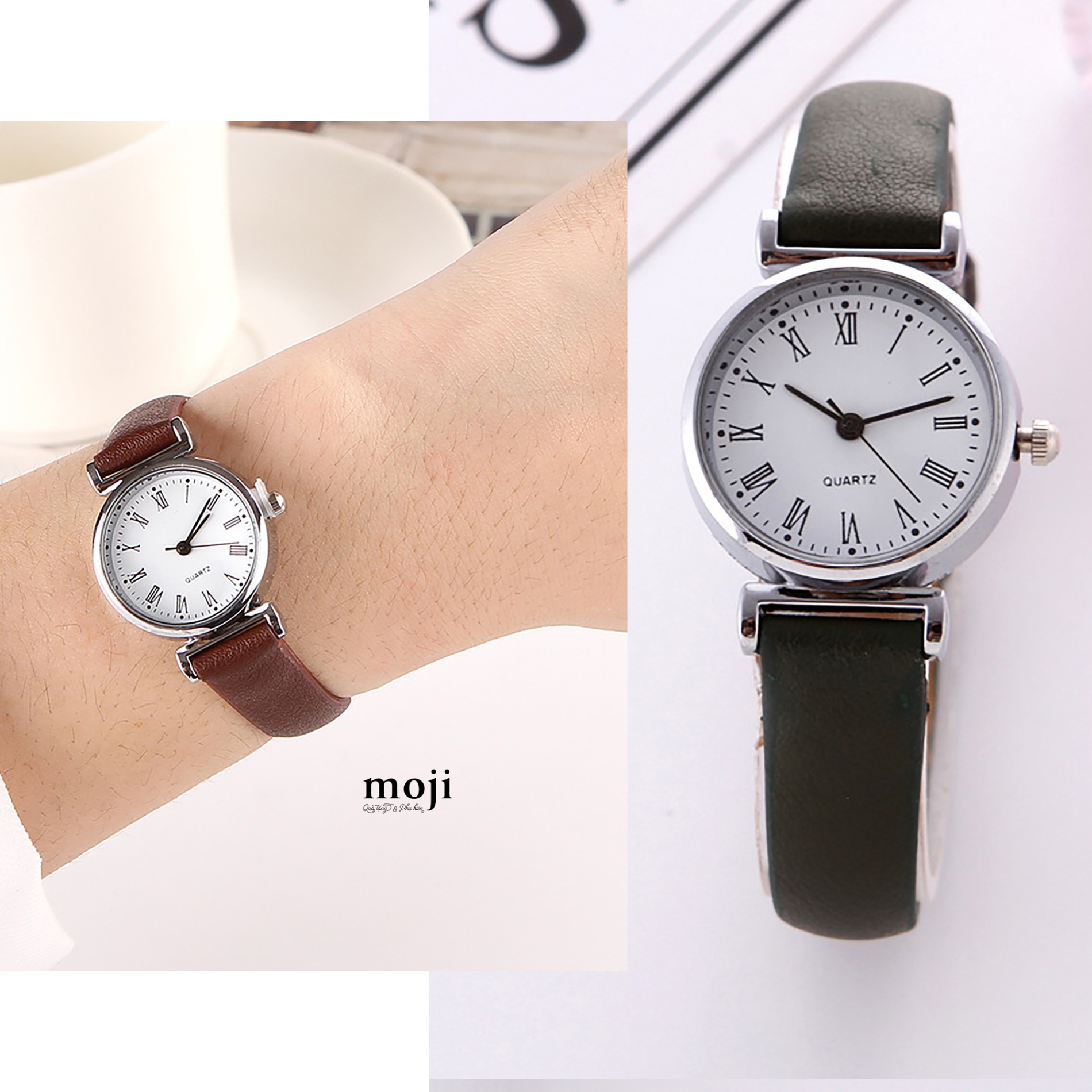 Đồng hồ MJ dây da QUARTZ móc nối mặt tròn số la mã 25mm