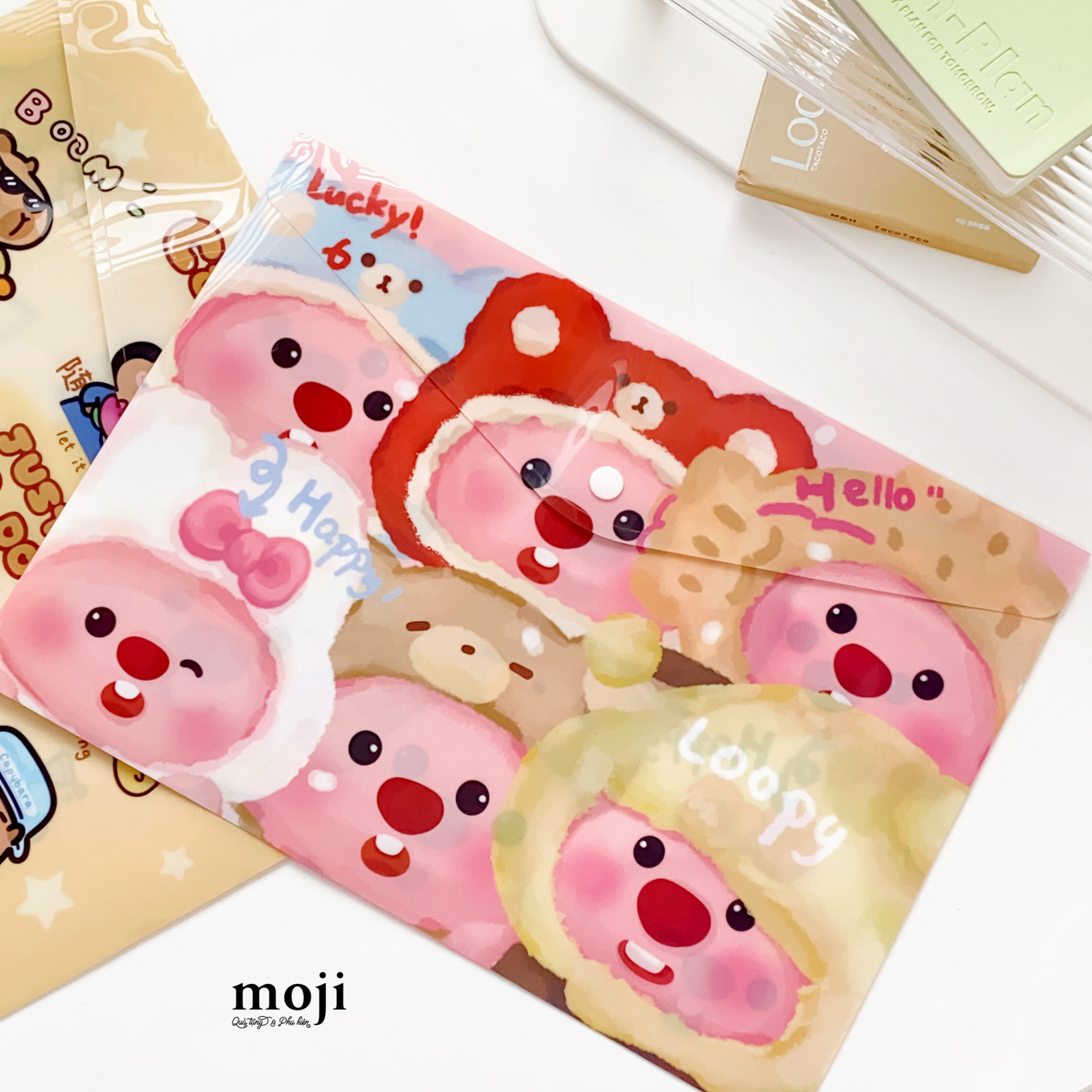 Túi đựng tài liệu MJ cúc bấm Hải ly Loopy cosplay animal happy painting 23x32