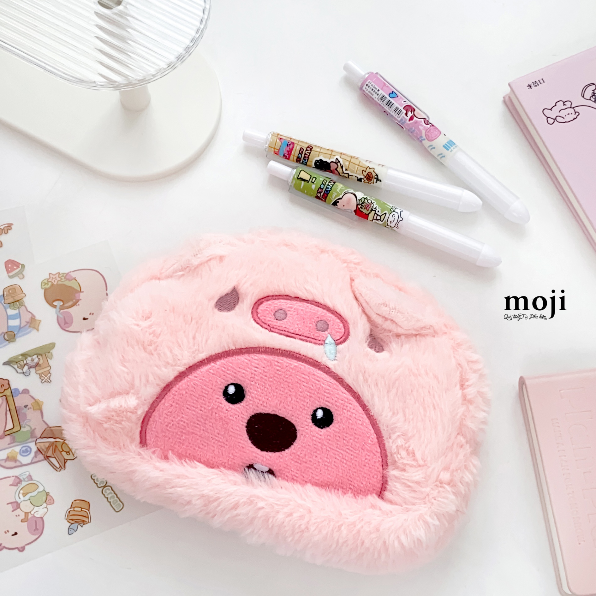 Hộp bút lớn lông xù Hải ly Loopy cosplay pig face 7x12x22
