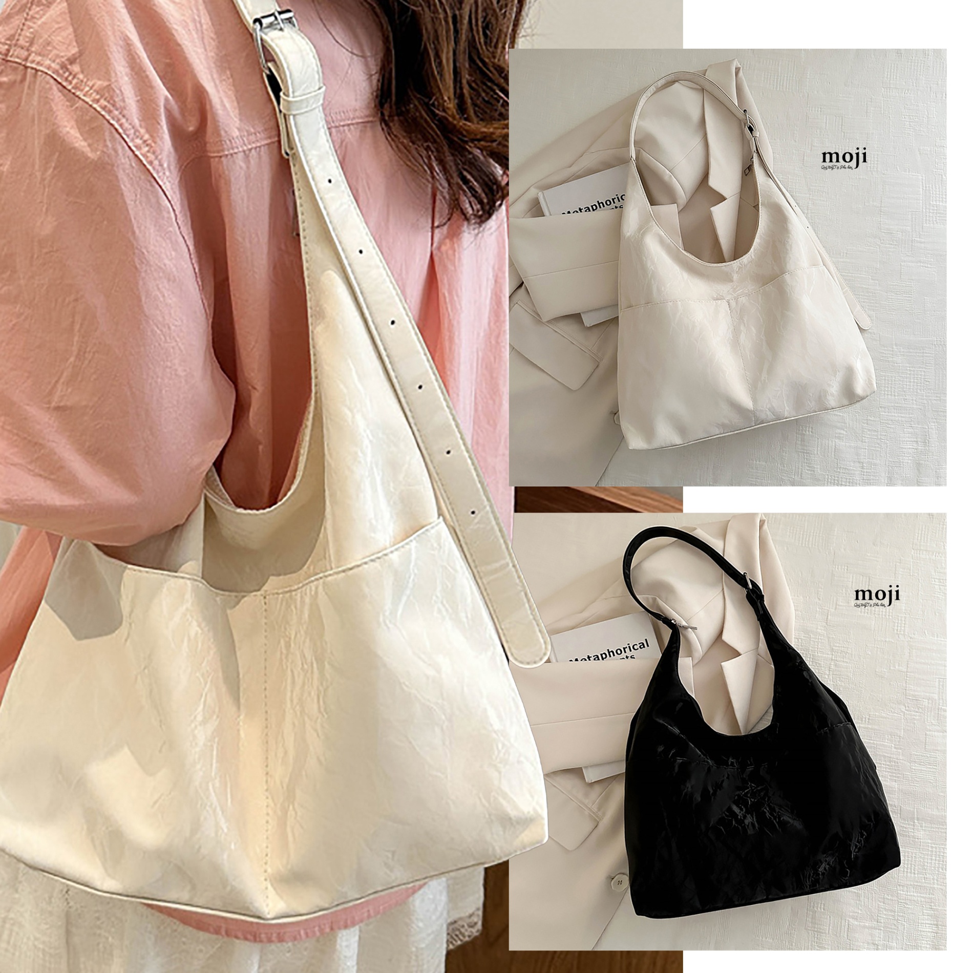 Túi đeo da Basic color 2 ngăn ngoài khoét cạnh trên 13x32x39