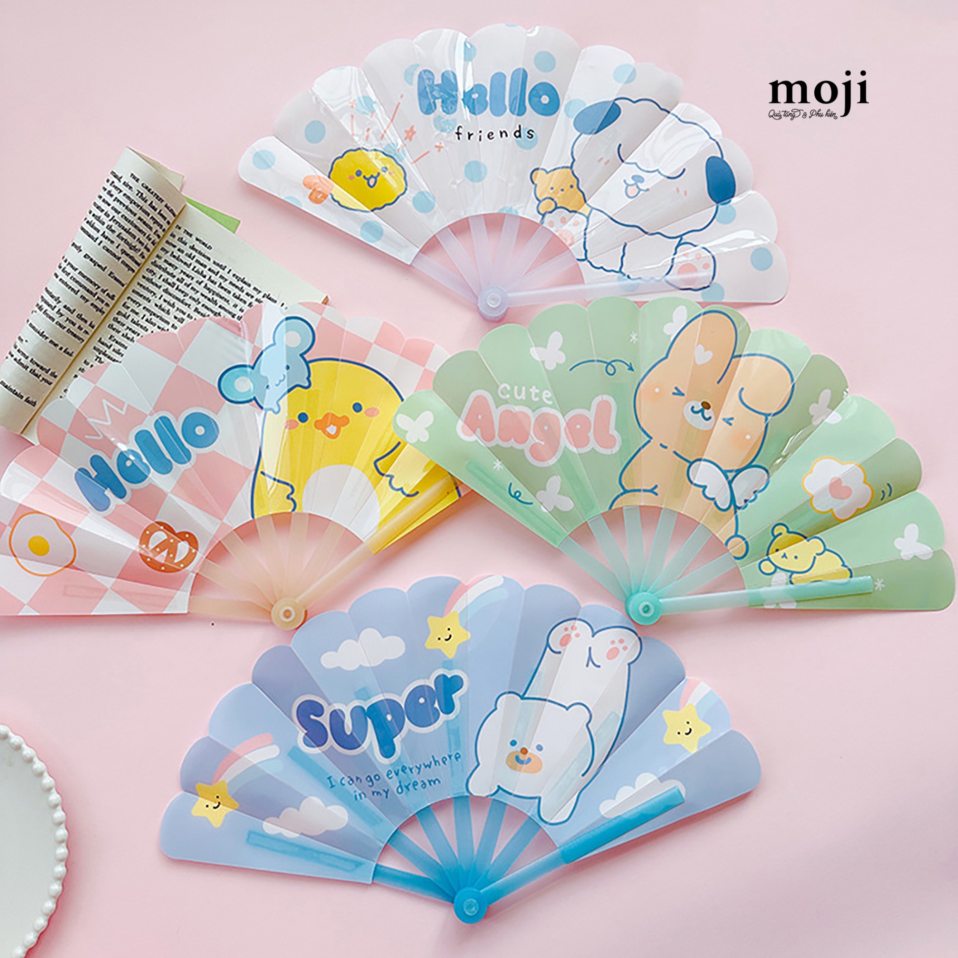 Quạt xòe MJ Cute animal hello friends