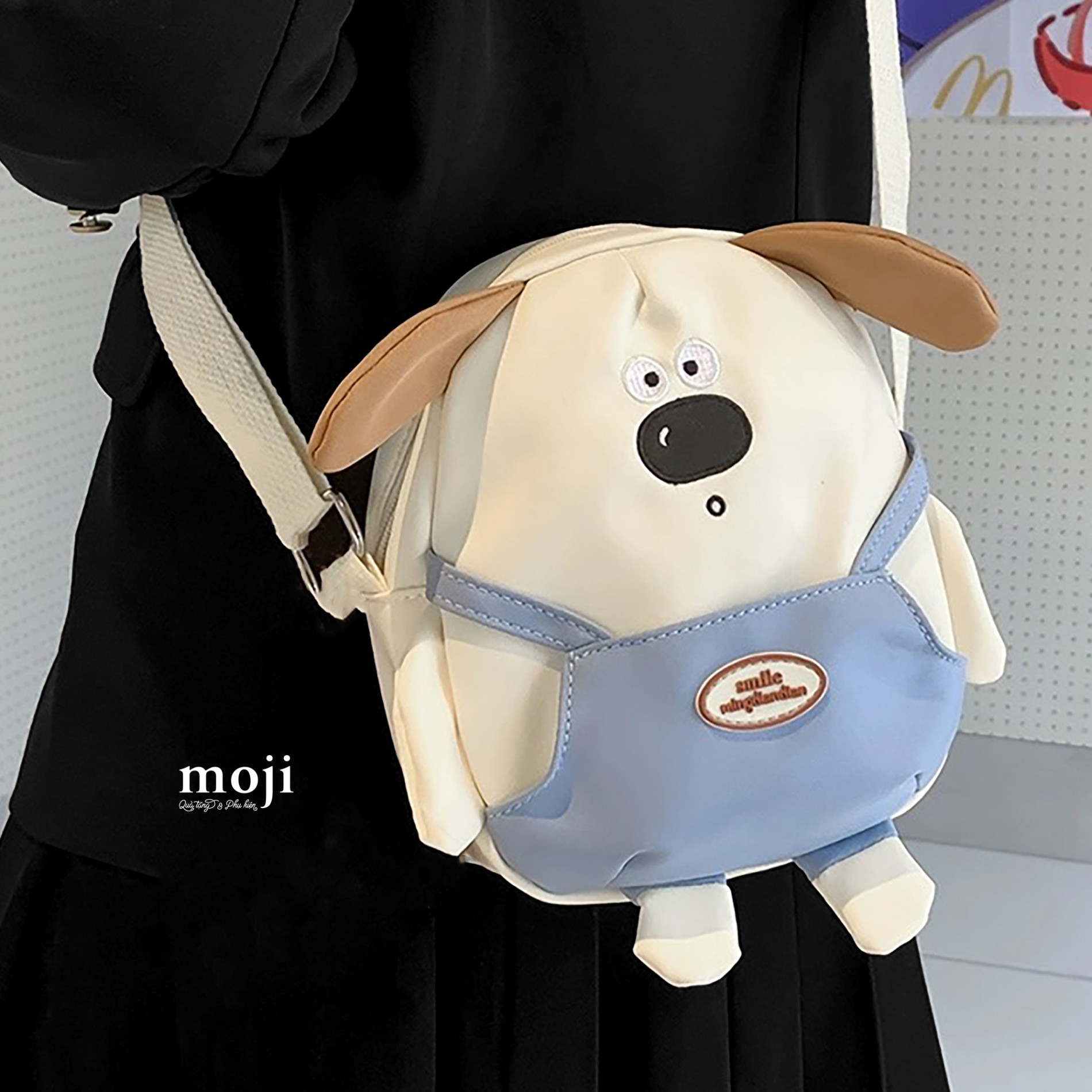 Túi đeo chéo vải Cute dog yếm màu có tai chân nhỏ 6x17x20