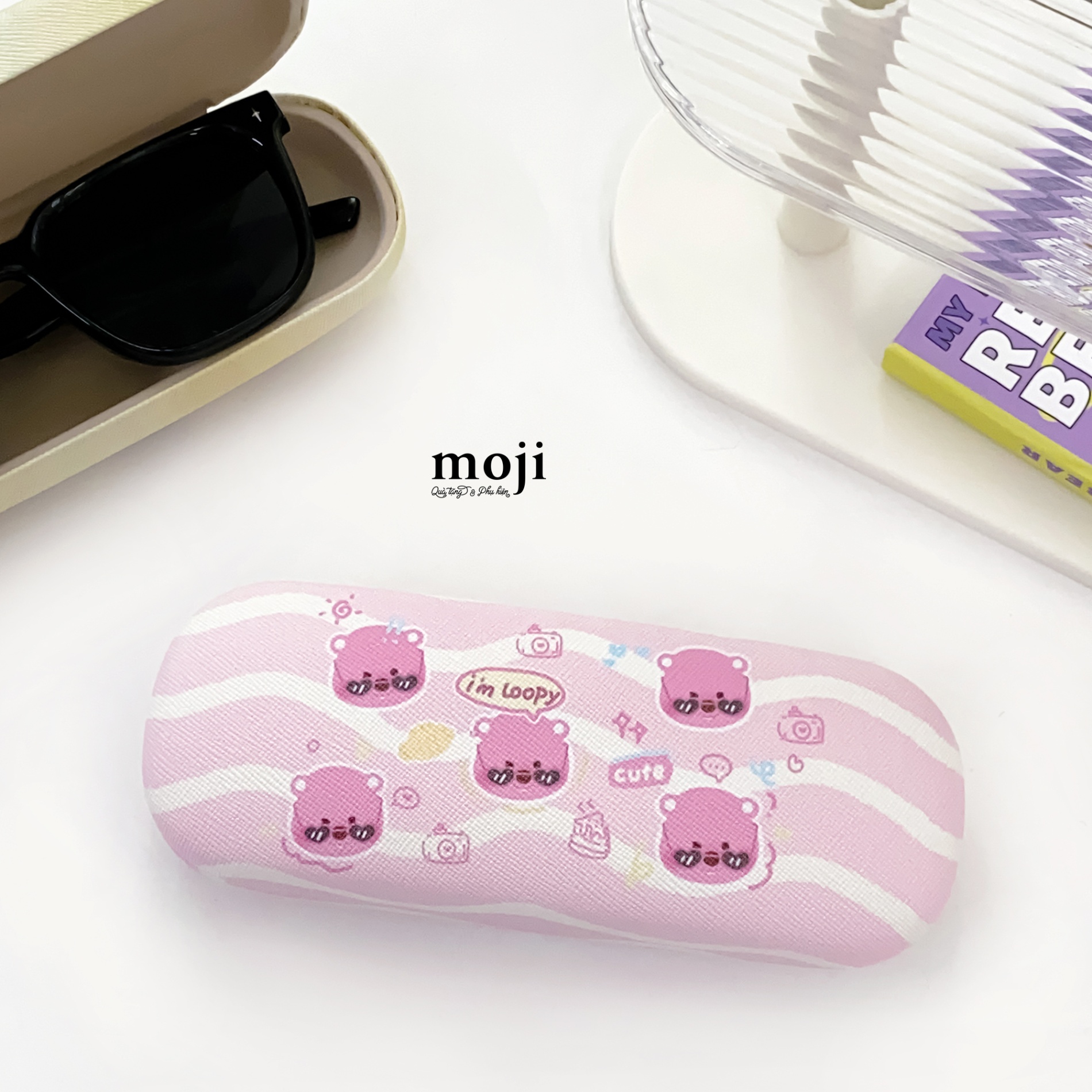Hộp đựng kính bọc da Hải ly Loopy đeo kính trái tim 6x16