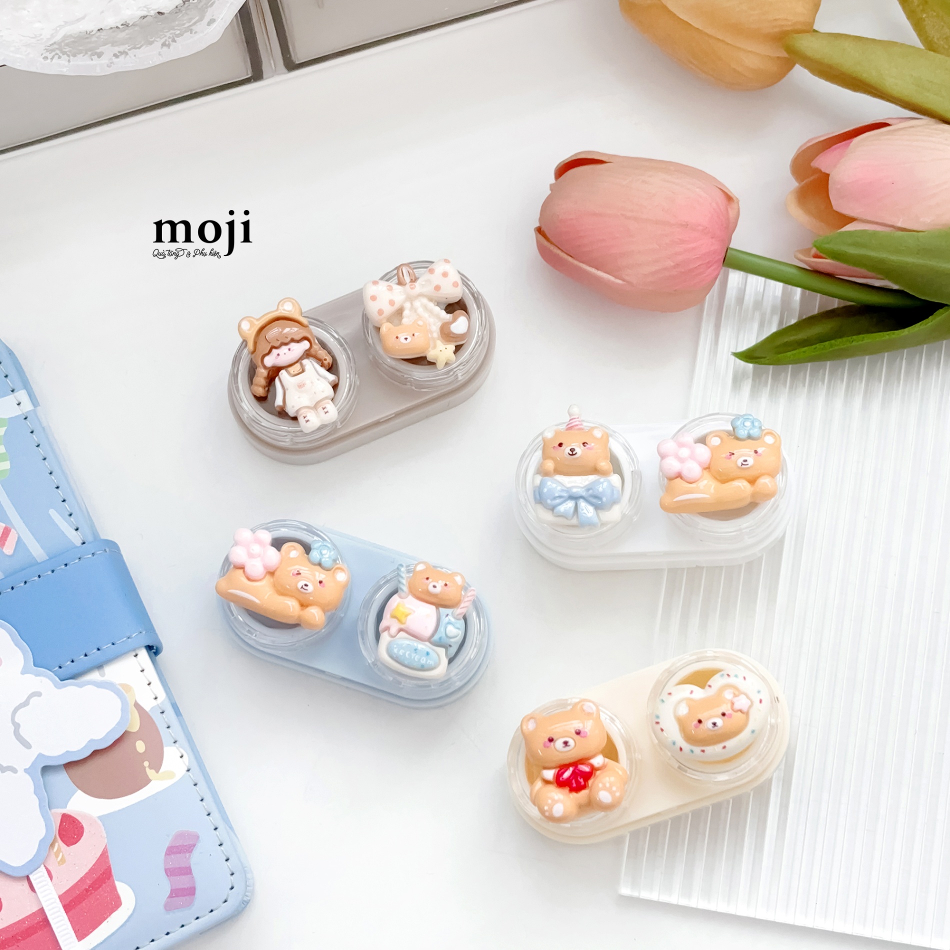Hộp đựng lens Little girl baby bear bow nơ
