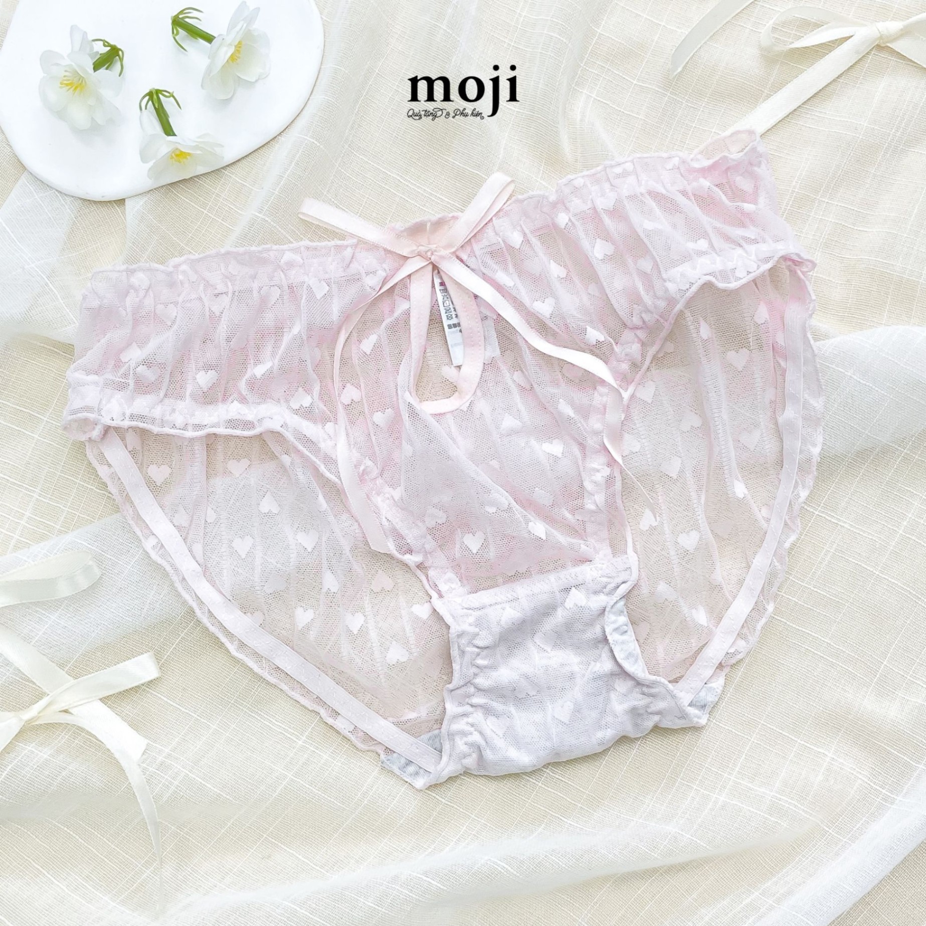 Quần chip MJ ren Heart pattern nơ nhỏ có viền