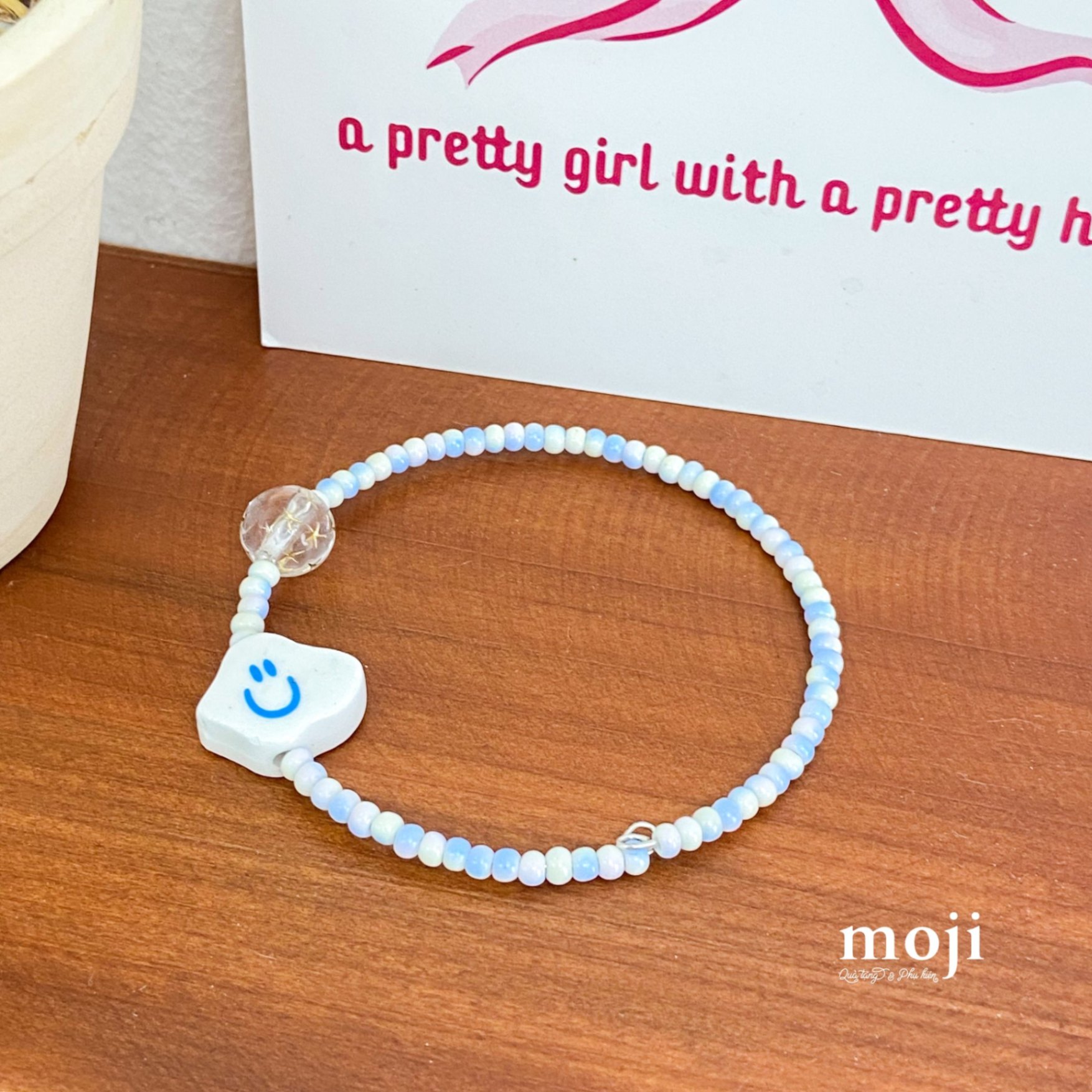 Vòng tay MJ Smiley star khối tròn chuỗi hạt phối màu