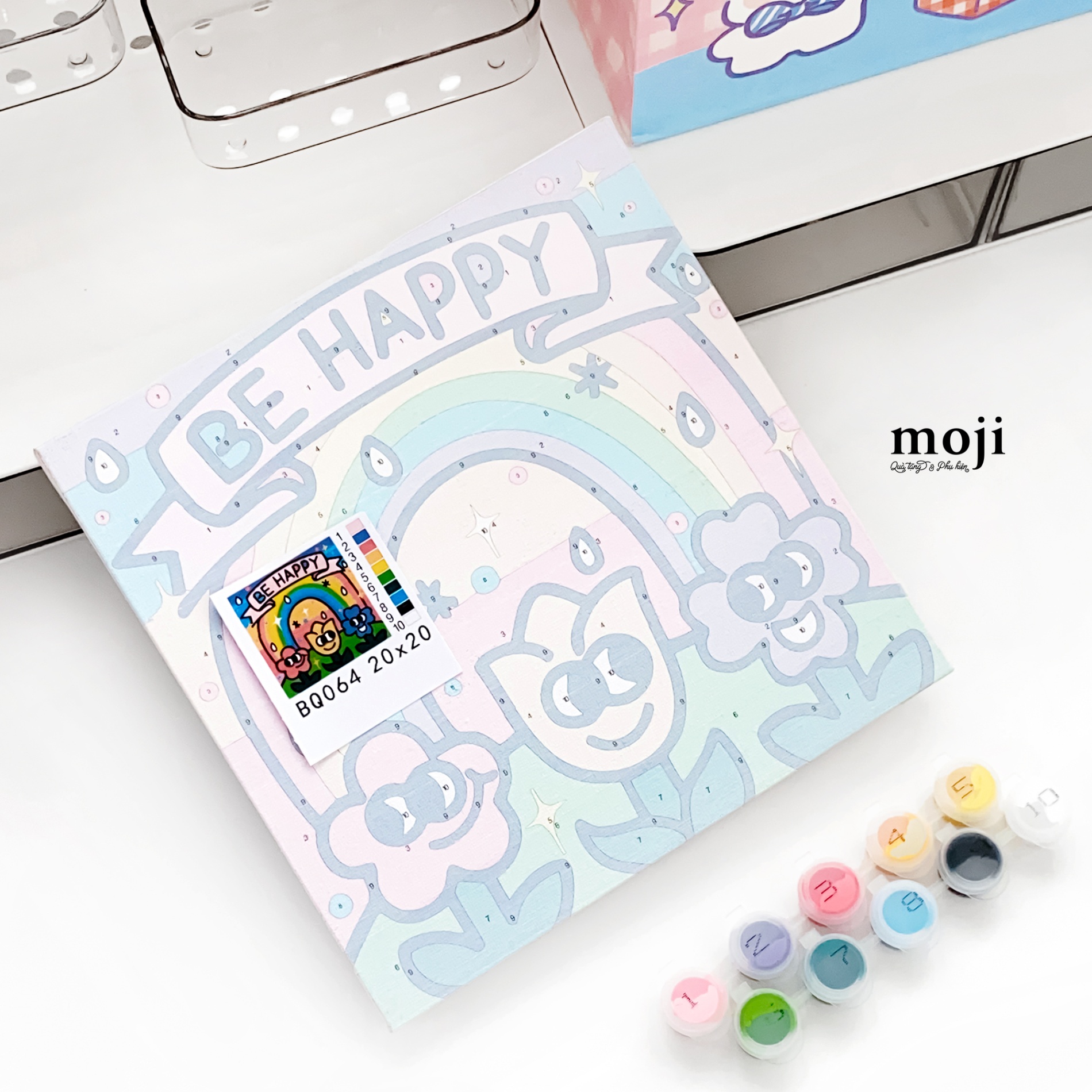 Tranh tô màu số hóa DIY Flower rainbow be happy kèm dụng cụ 20x20