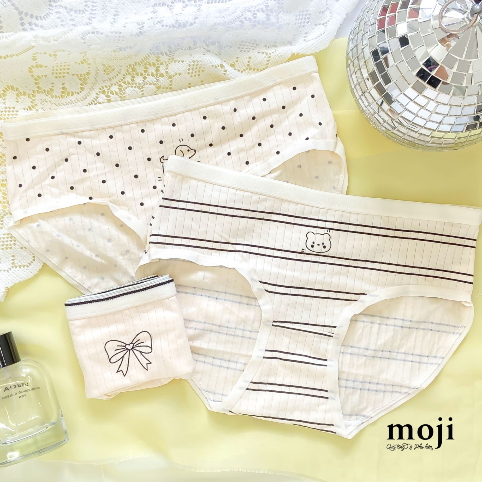Quần chip MJ Bow nơ thú cưng chấm bi sọc ngang
