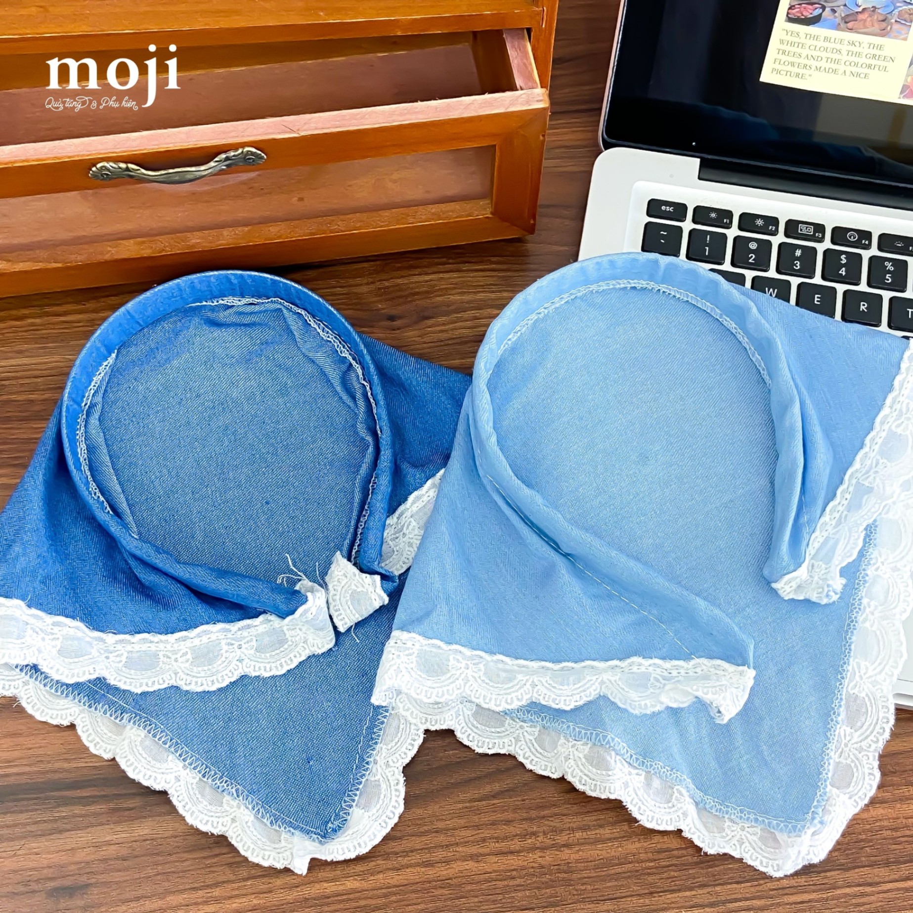 Băng đô bờm bandana Bow nơ nhỏ hạt màu viền ren denim style