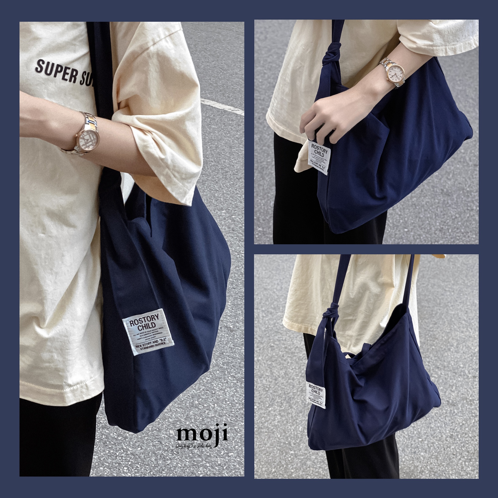 Túi đeo vải Rostory child 1 màu dây đeo thắt nút 5x29x37