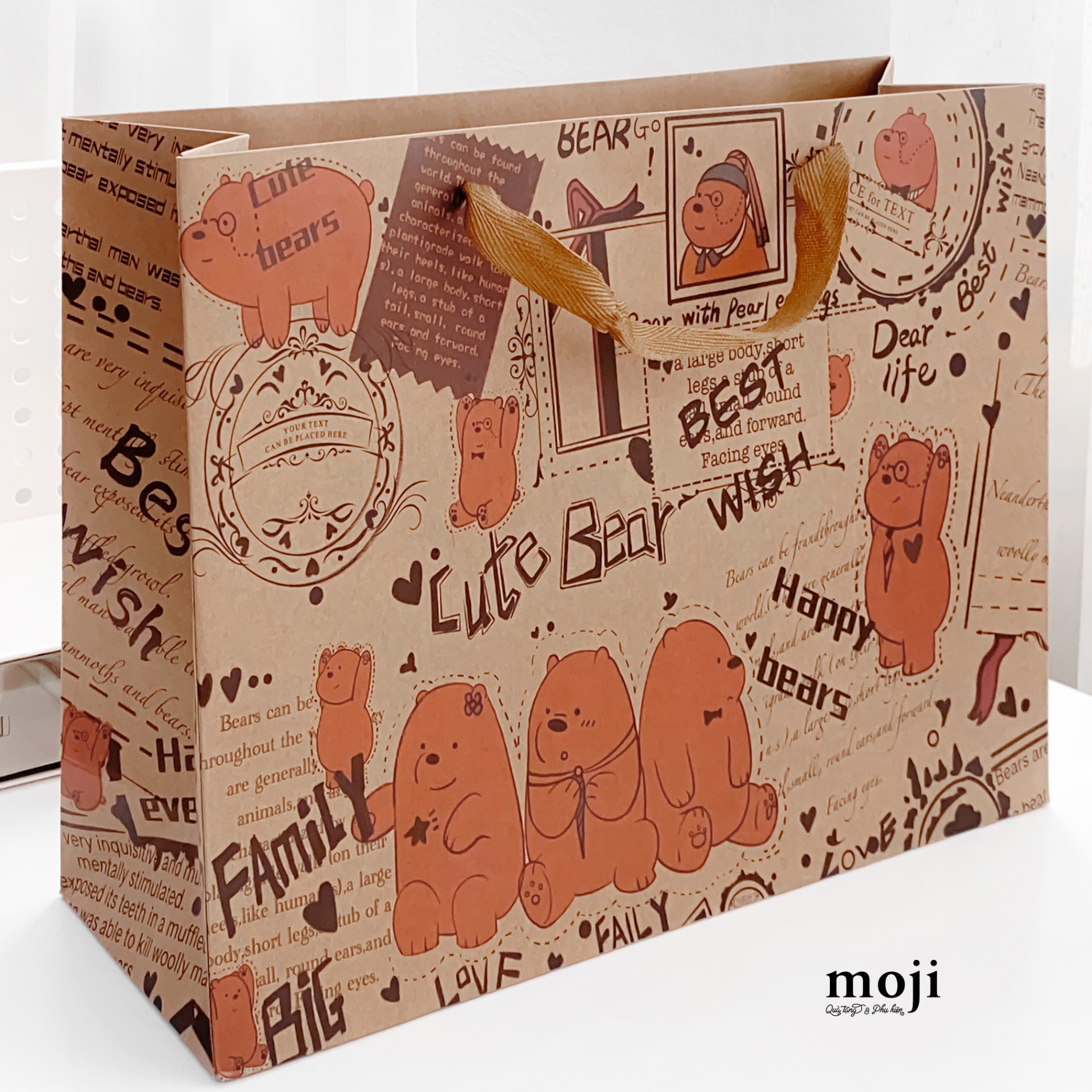 Bao túi quà Happy bear best wishes kraft style 12x30x36