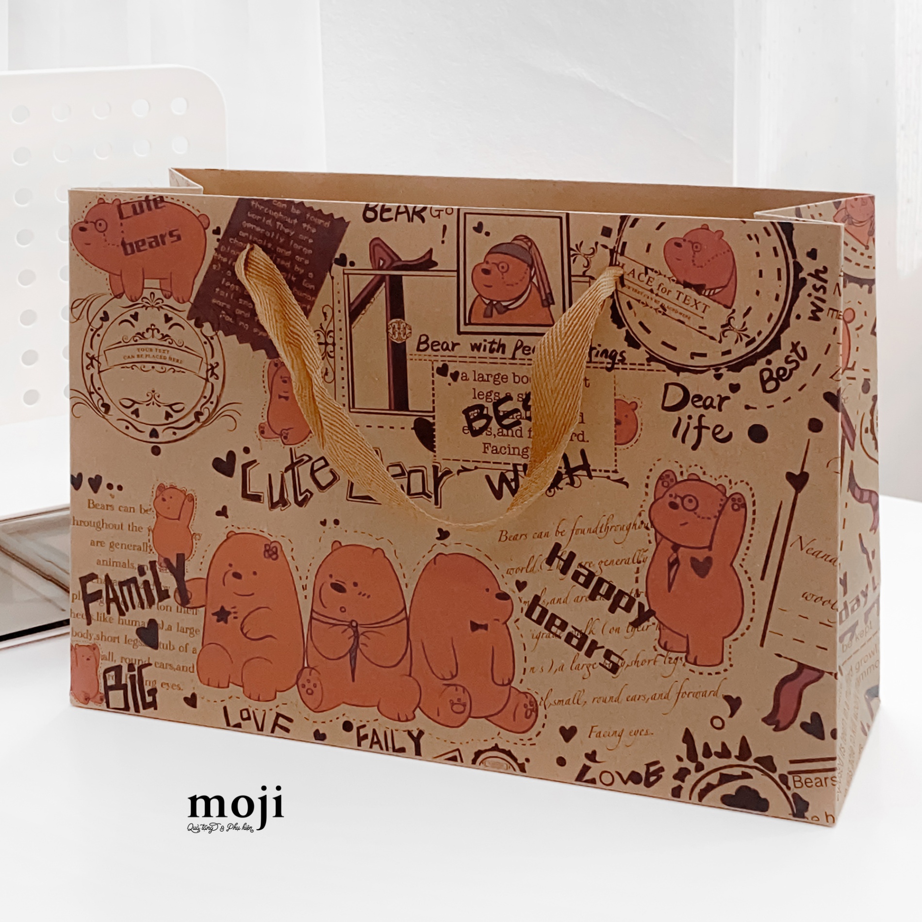 Bao túi quà Happy bear best wishes kraft style 10x20x28