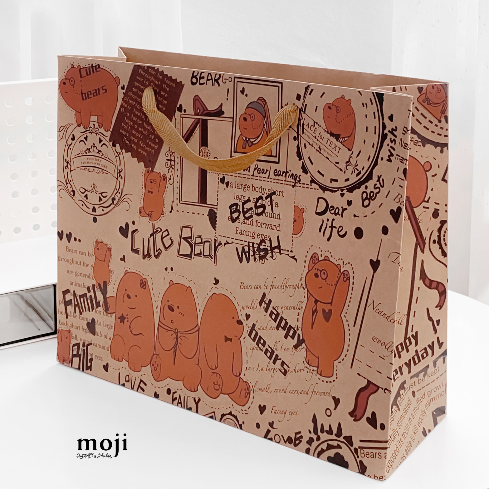 Bao túi quà Happy bear best wishes kraft style 11x28x31