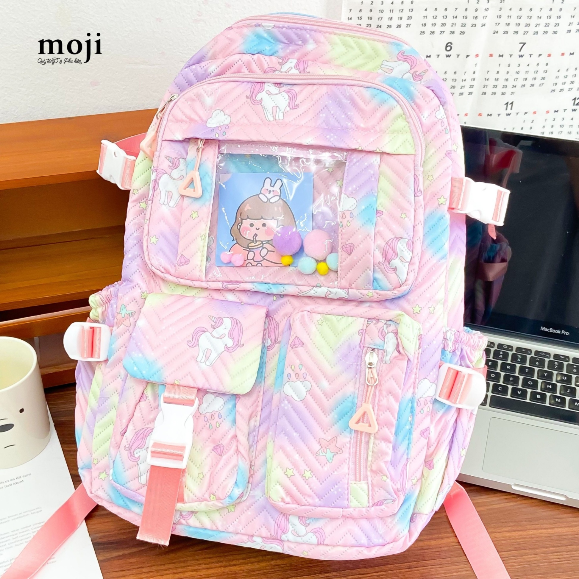 Balo vải Unicorn đường gấp khúc gradient color 17x30x42