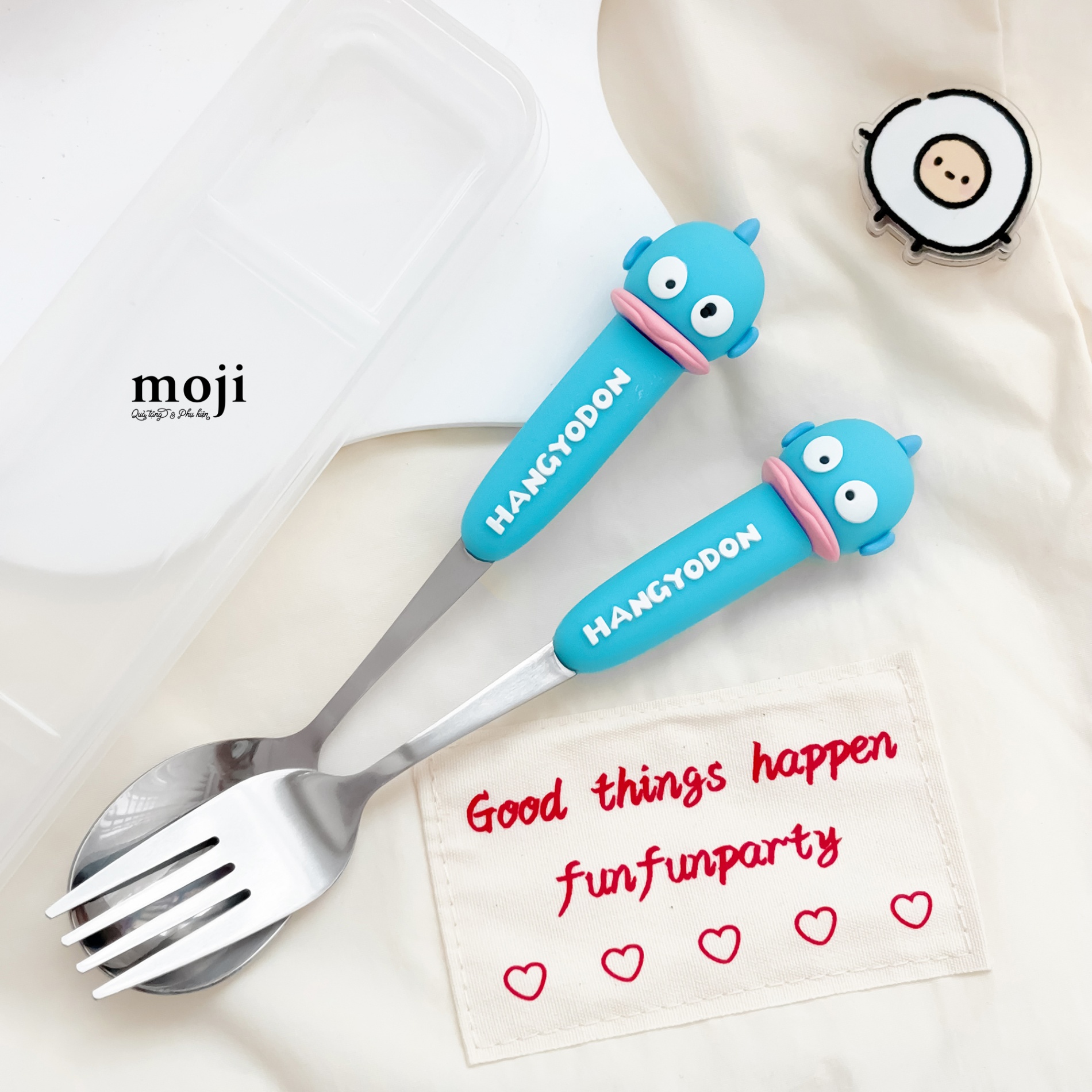 Bộ thìa muỗng nĩa kim loại Sanrio family Hangyodon big eyes
