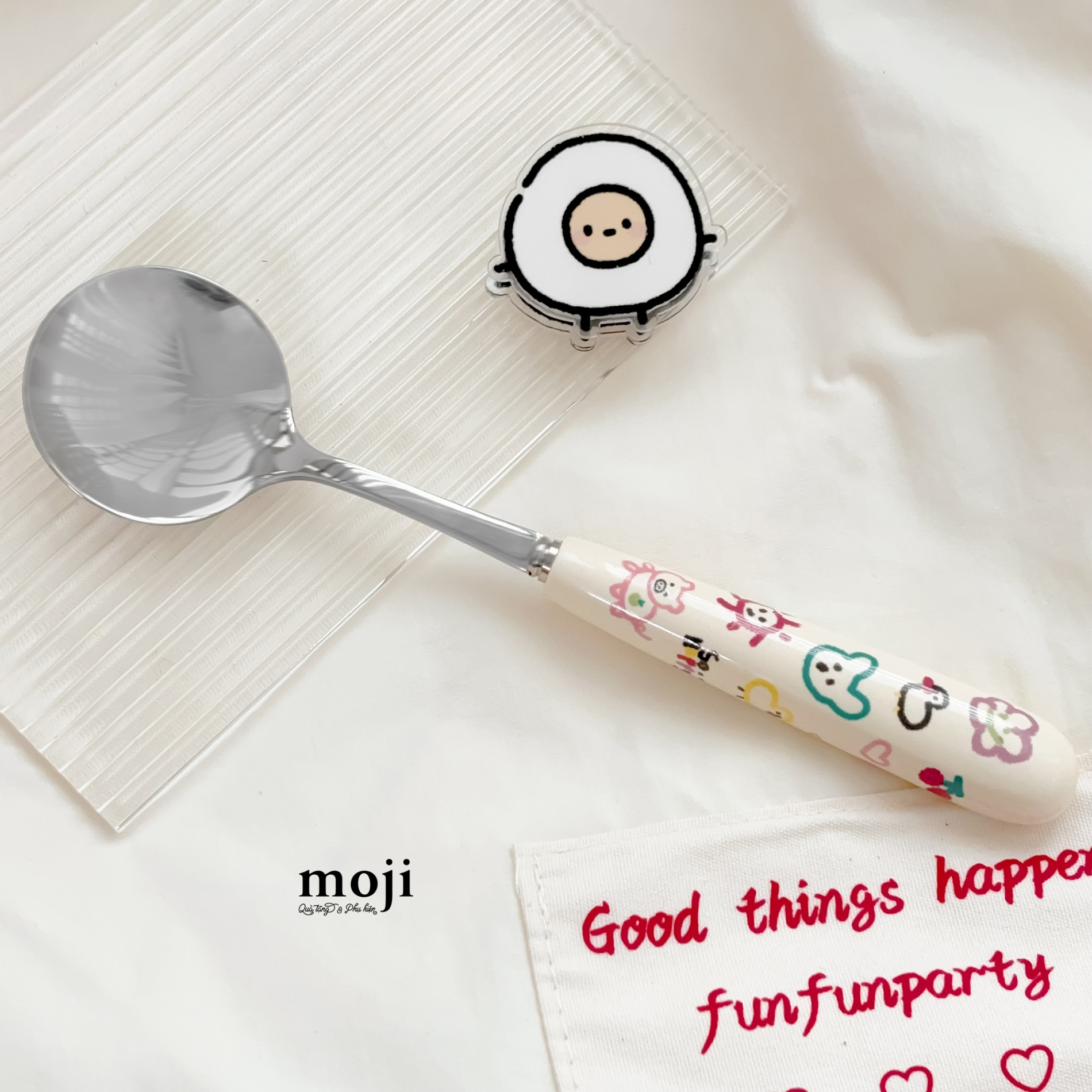 Thìa muỗng inox Thú cưng viền màu so happy