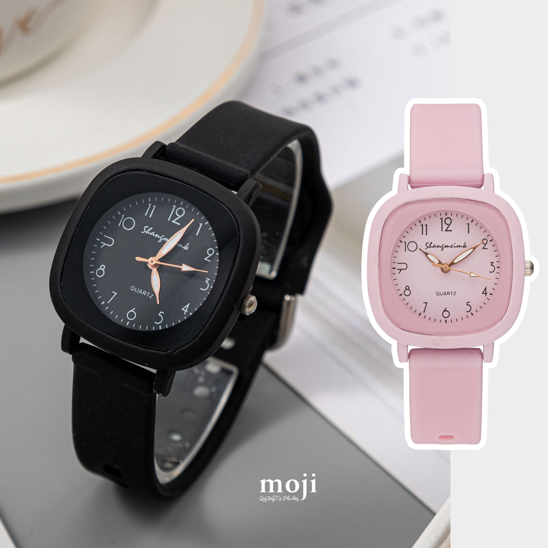 Đồng hồ MJ dây silicone QUARTZ mặt vuông bo góc hình tròn bên trong 40mm