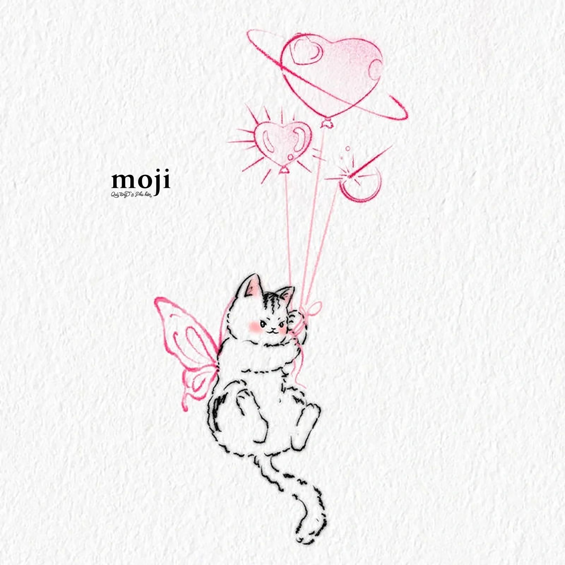 Tattoo Cat mèo đeo cánh bướm thả bóng bay