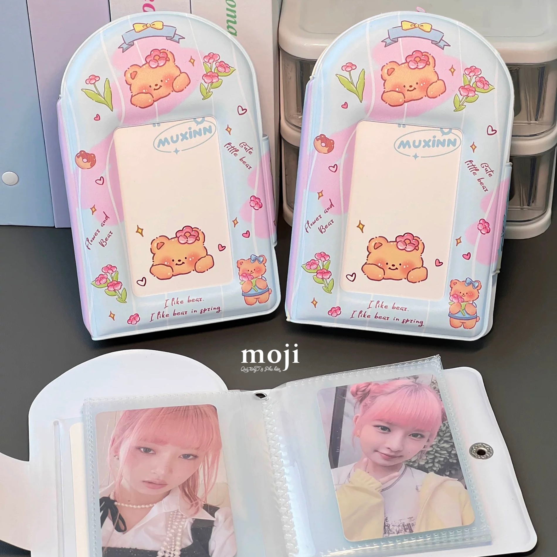 Album ảnh đựng card Butter bear flower I like bear cúc bấm 2x8x14