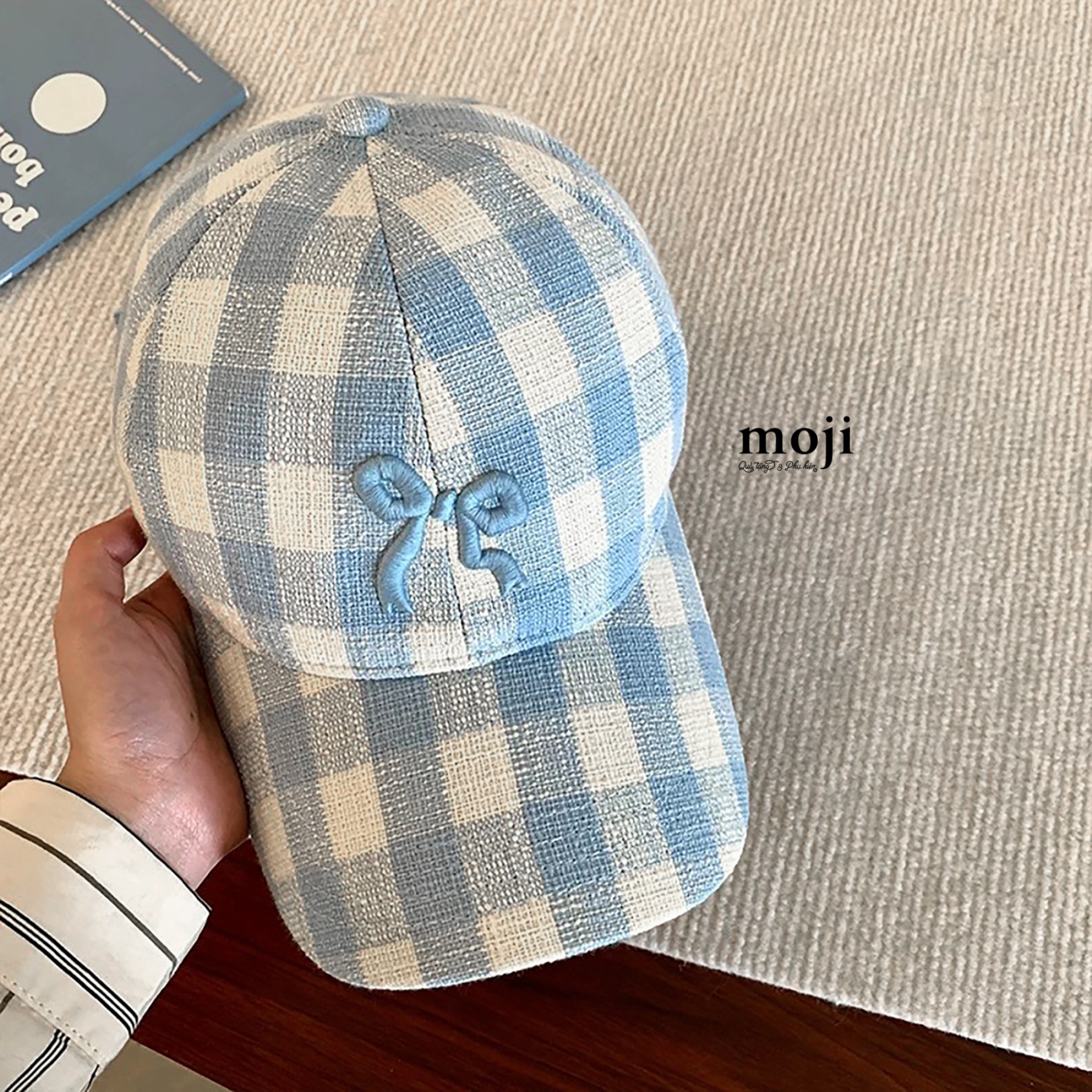 Mũ nón lưỡi trai Bow nơ nền kẻ ô