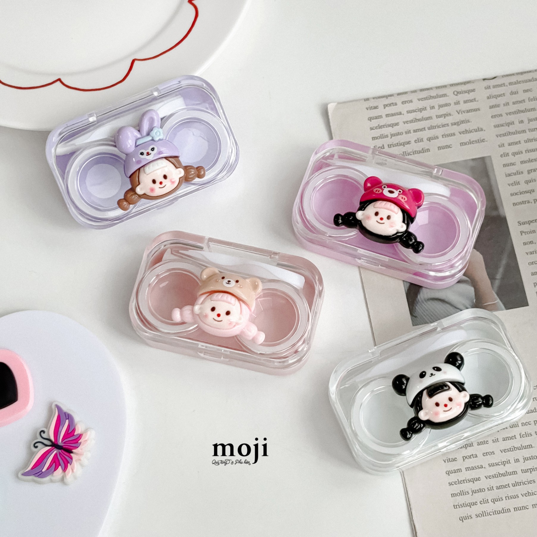Hộp đựng lens Little girl cosplay cute characters face tóc màu