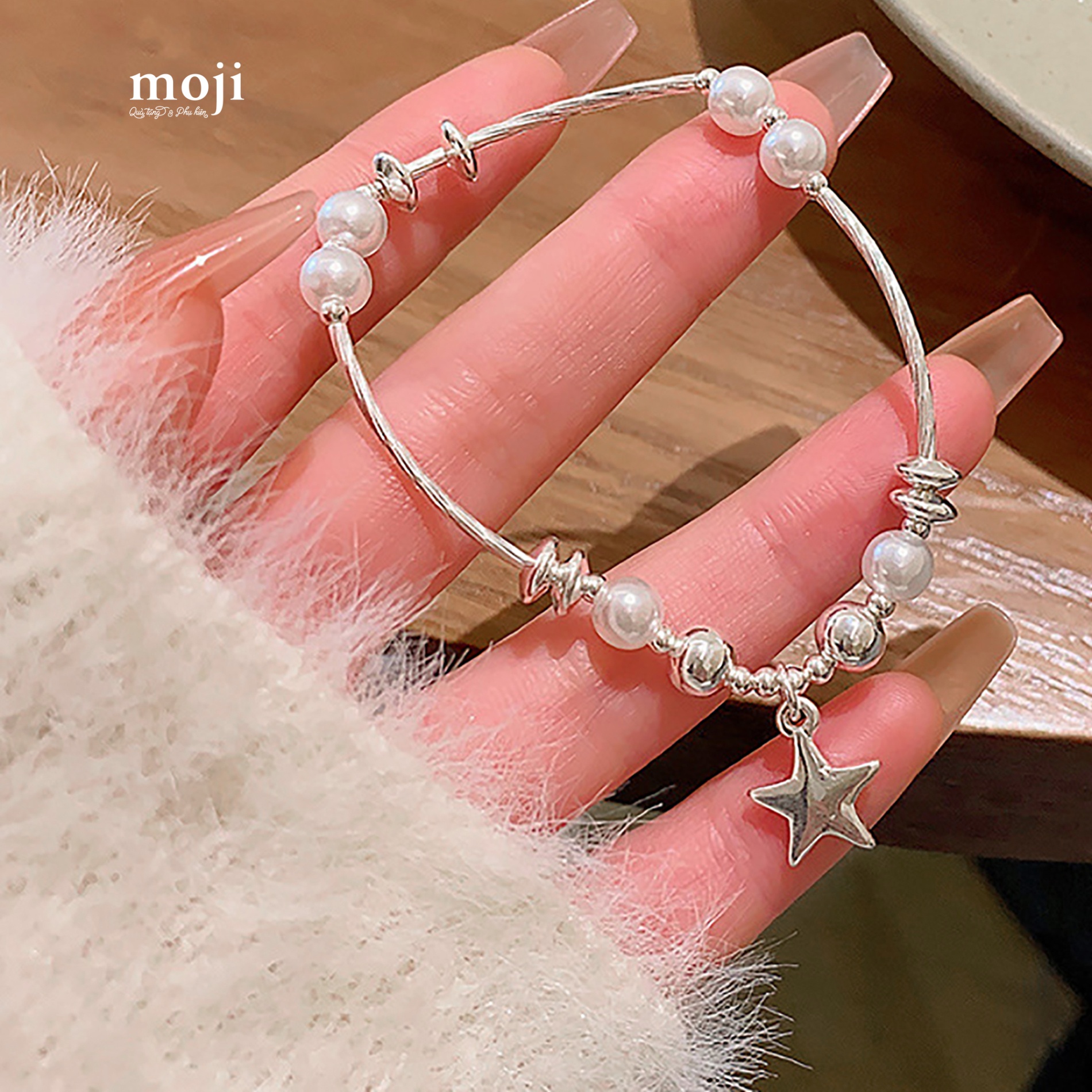Vòng tay mạ bạc Star ngôi sao khối tròn ngọc trai