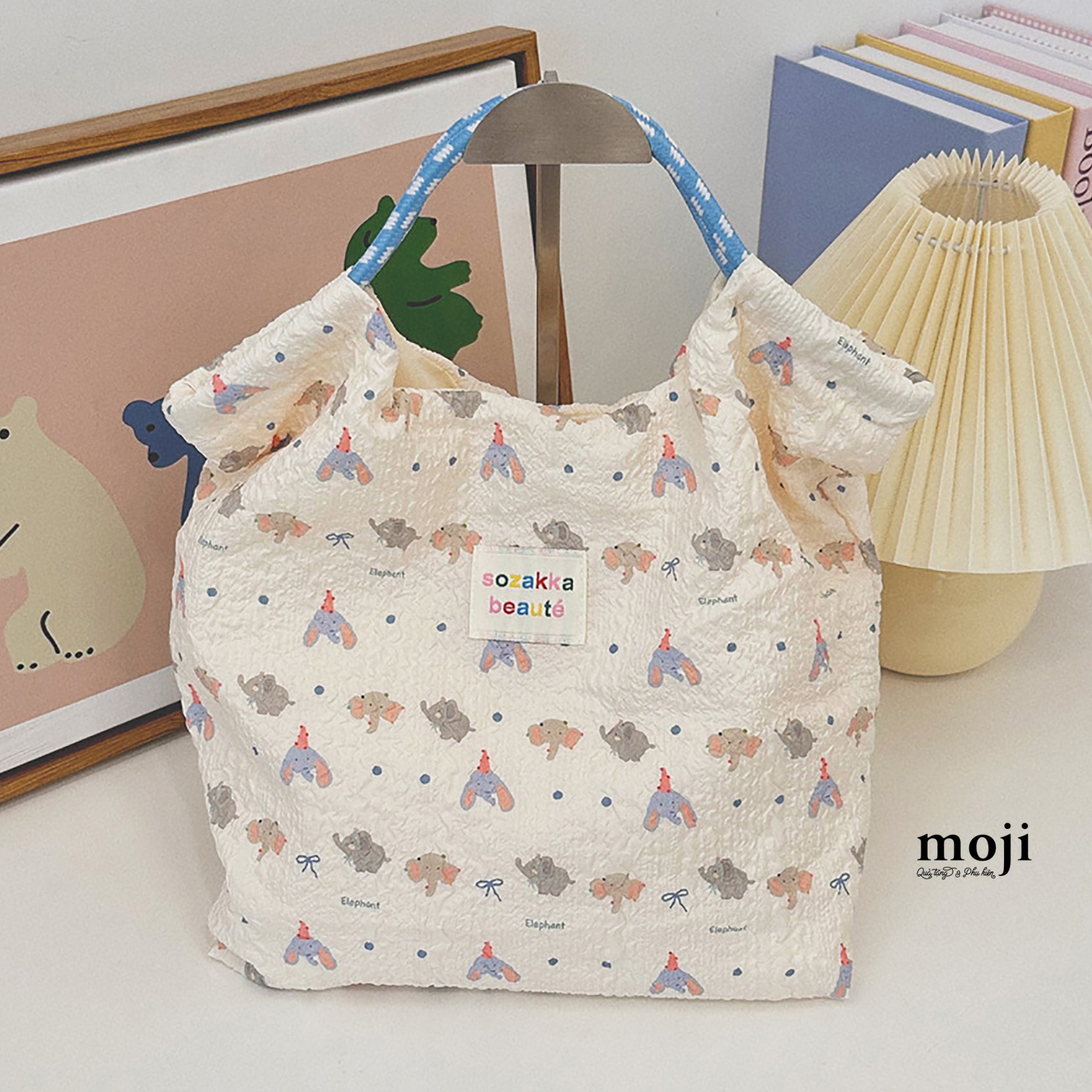 Túi đeo vải Elephant bow nơ chấm tròn 29x36