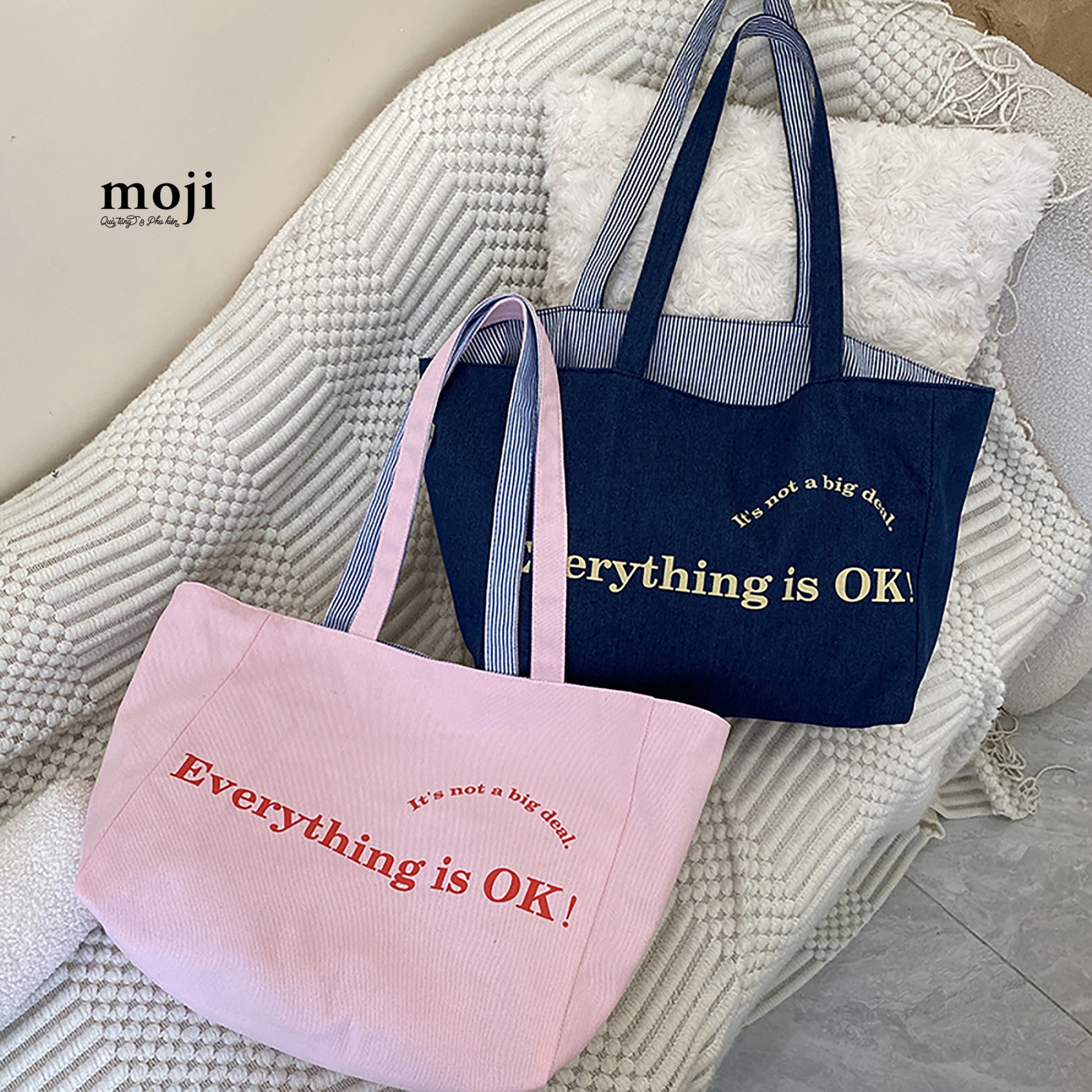 Túi đeo vải 2 màu Everything is ok 18x28x35