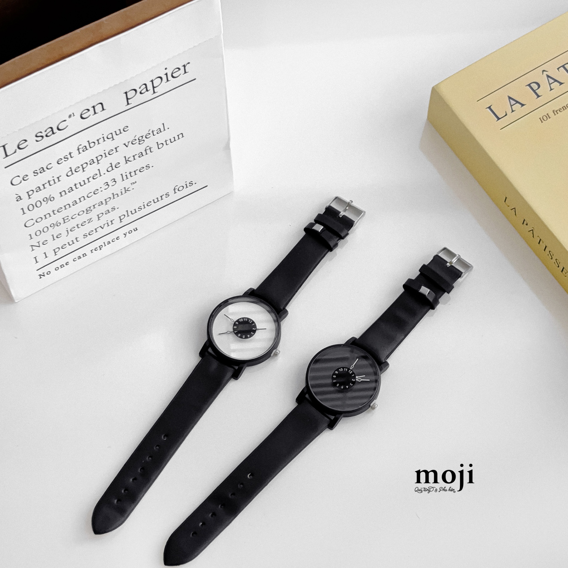 Đồng hồ MJ dây da Black and white mặt tròn chỉ số bên trong 40mm