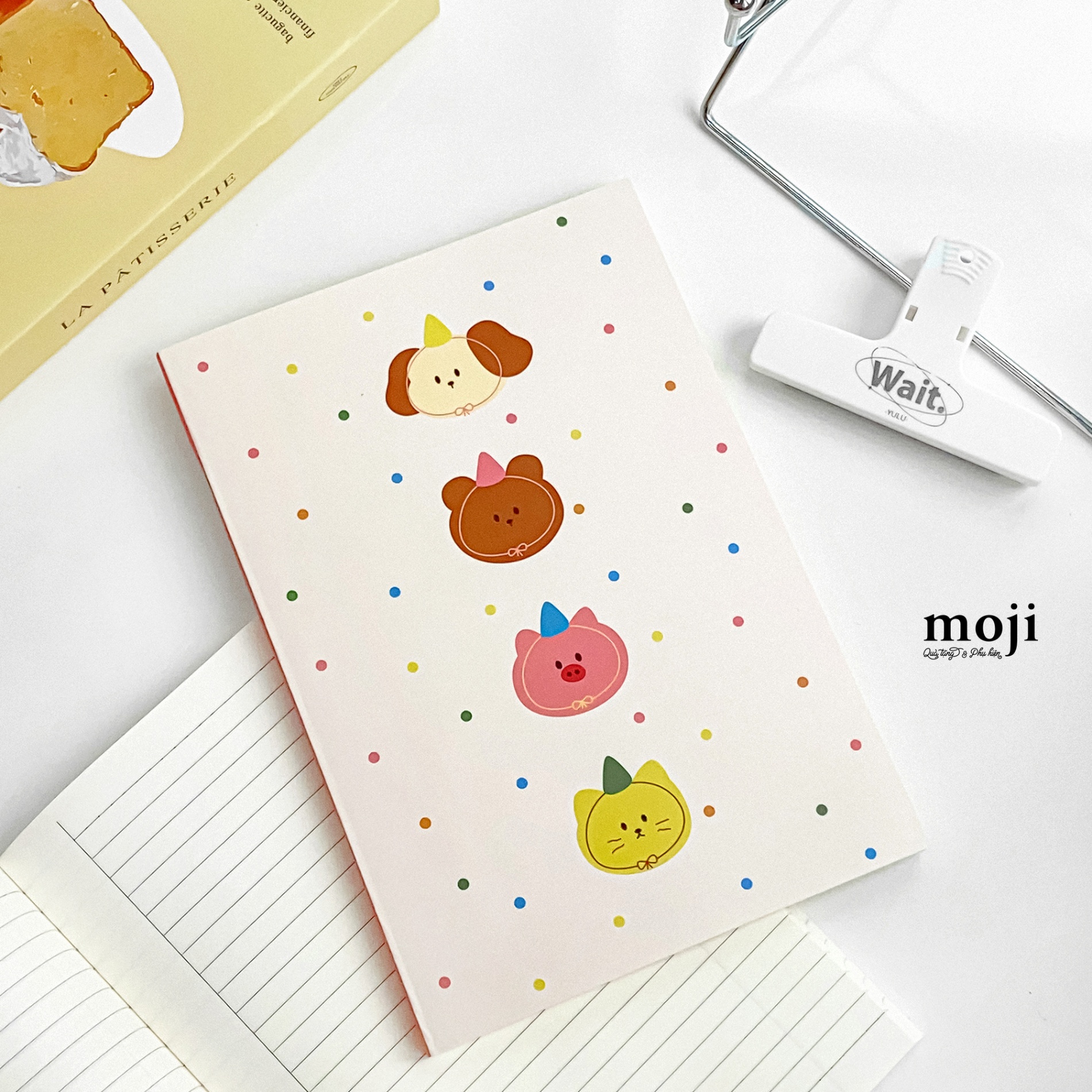 Sổ vở MZHS Cute animal face đội mũ party chấm bi màu sắc 17x24 200 trang