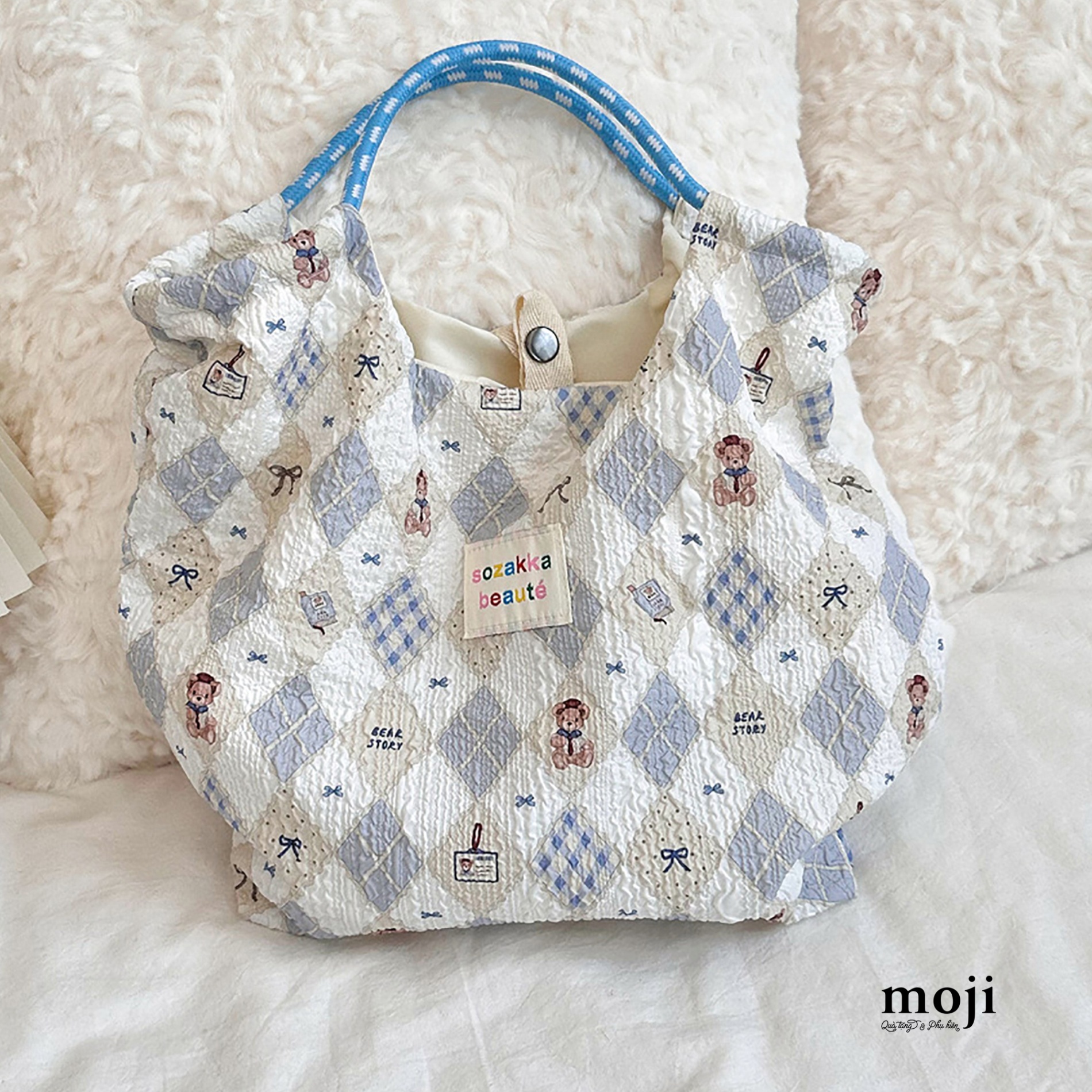 Túi đeo vải Baby bear story bow nơ argyle pattern 29x36