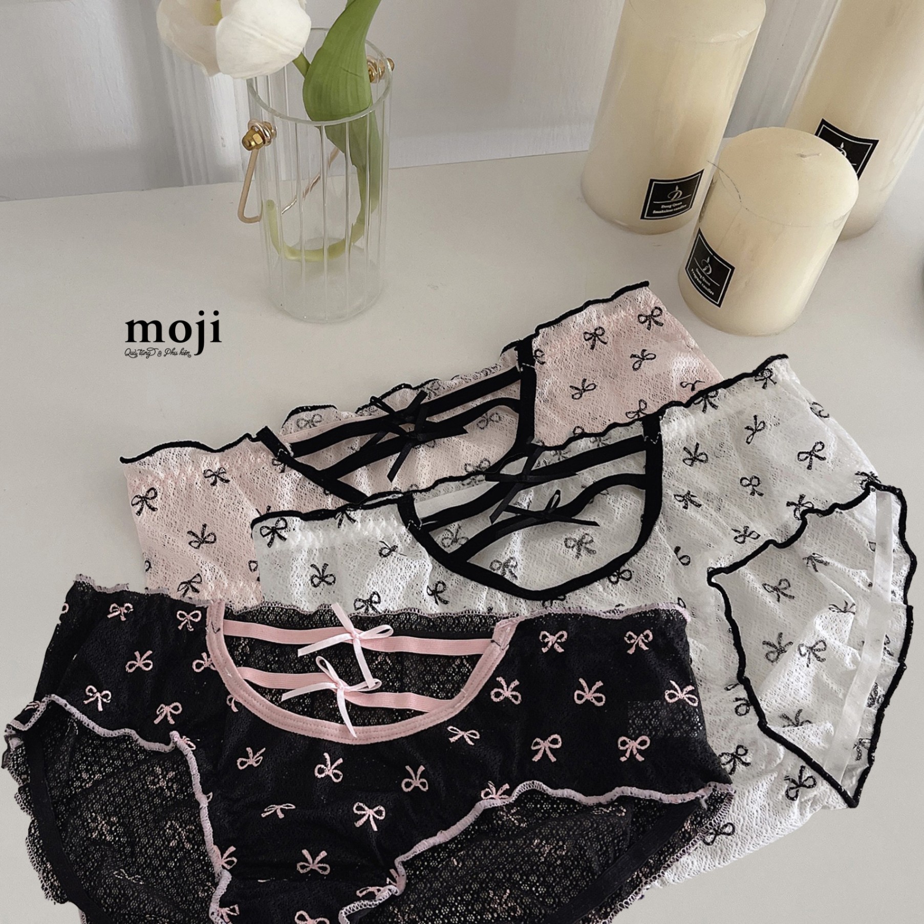 Quần chip MJ ren Little bow nơ nhỏ viền màu