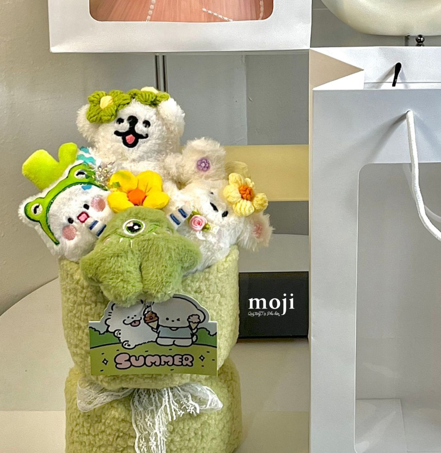 Hoa gấu bông bó Cute dog flower and friend kèm túi thiệp 30cm