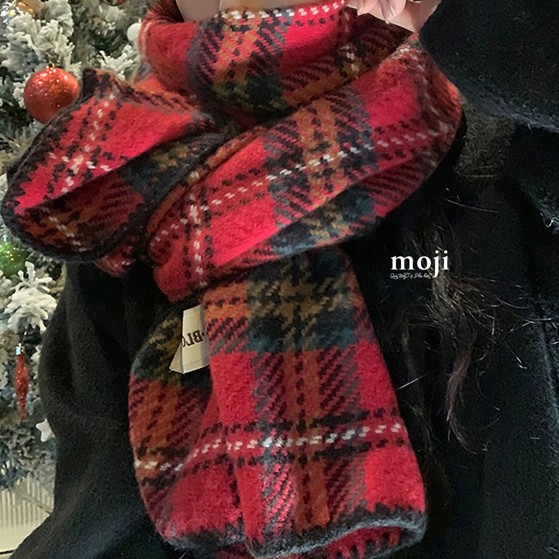 Khăn len cashmere Kẻ ô X.M style có viền 60x190