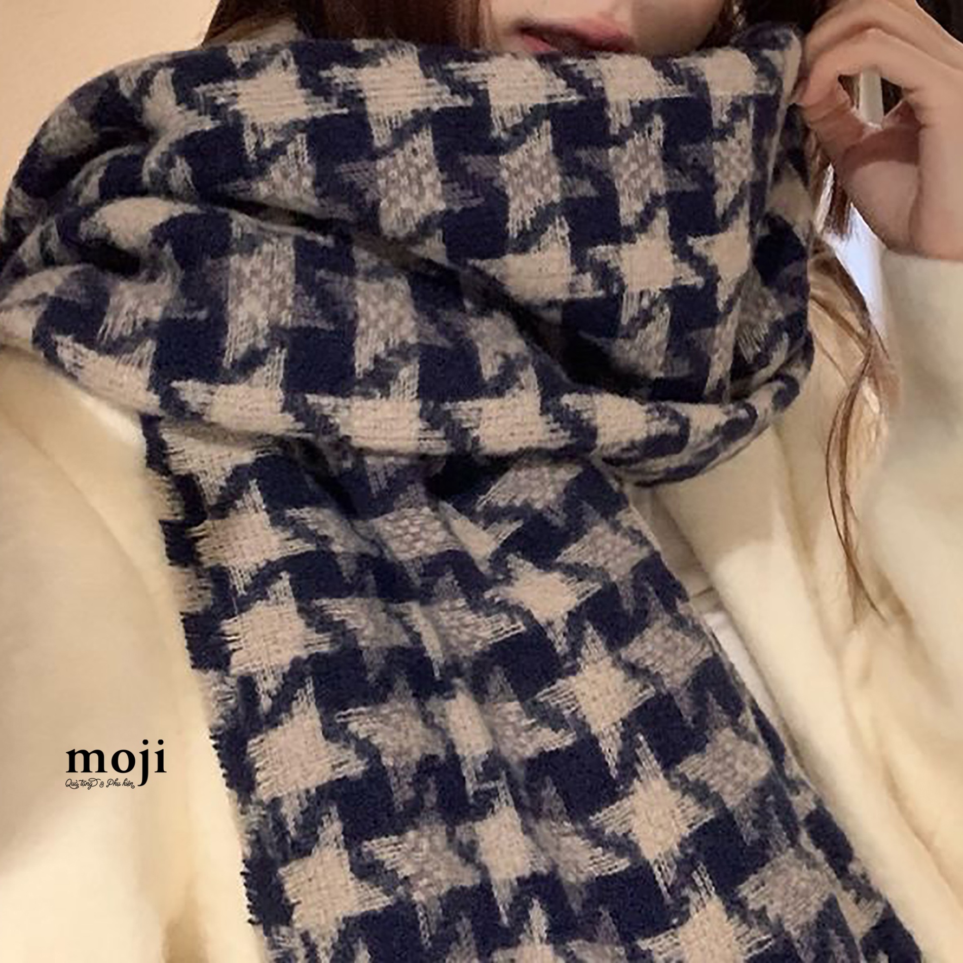 Khăn len Big houndstooth pattern 56x190