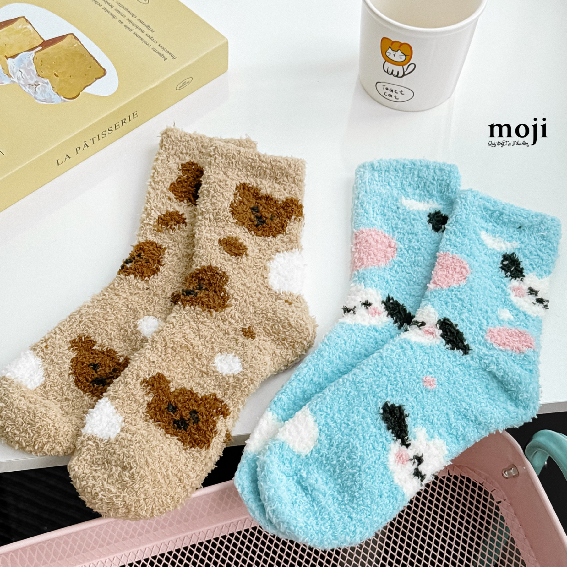 Tất vớ cổ cao lông xù Baby bear cute dog face
