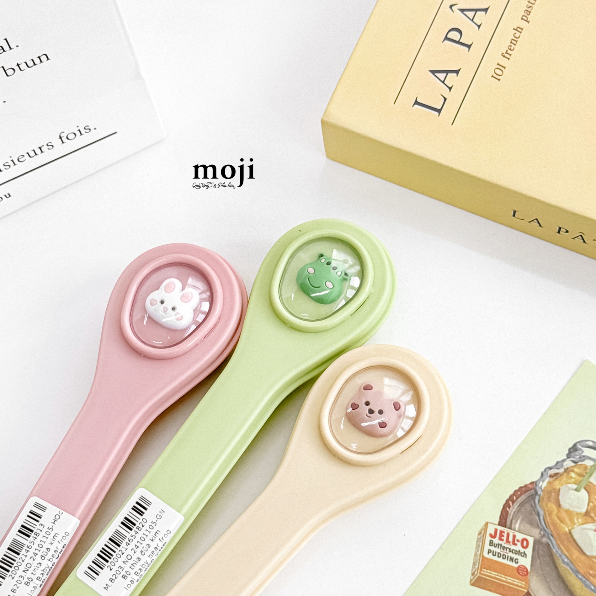 Bộ thìa đũa kim loại Baby bear frog rabbit face má hồng