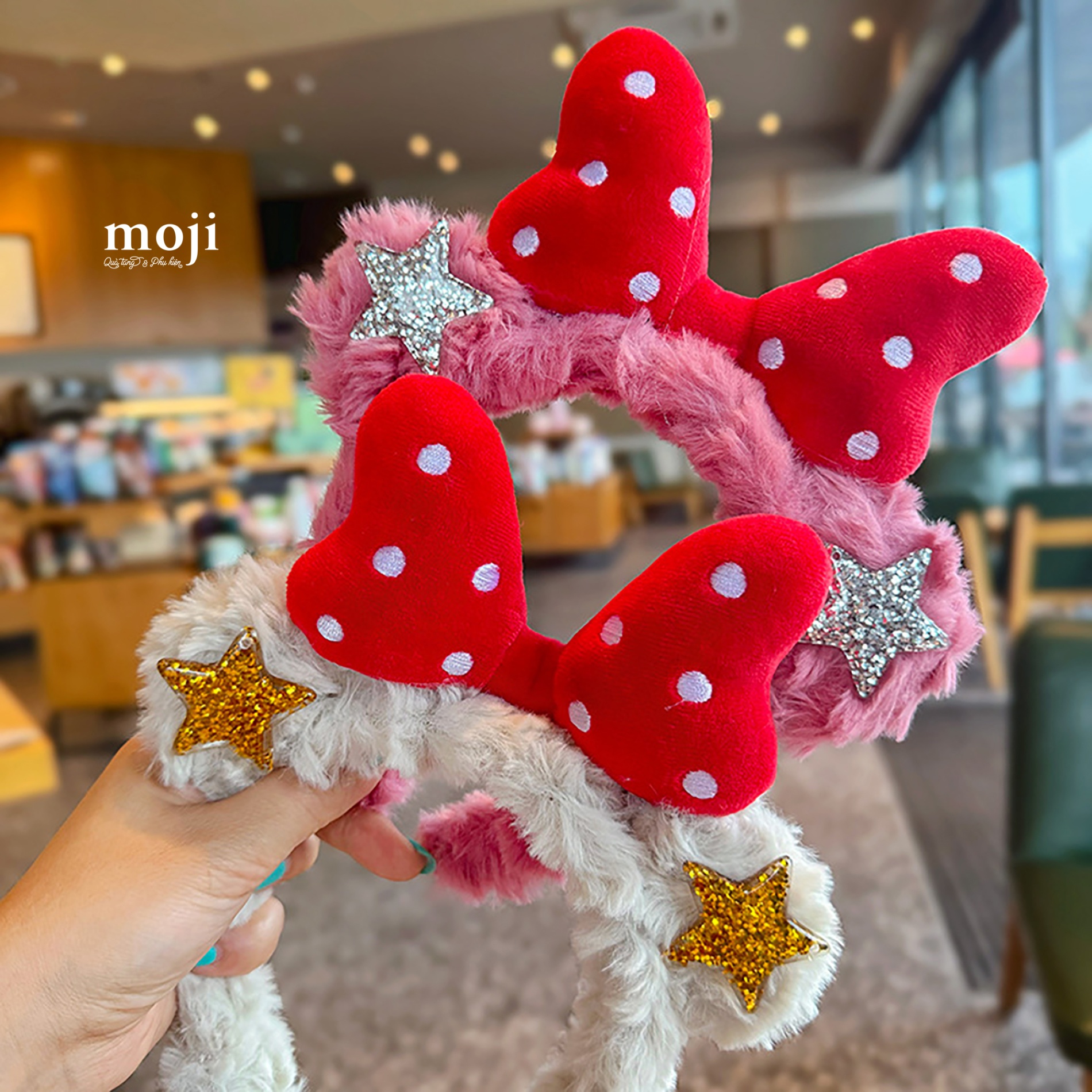 Băng đô bờm Bow nơ tai gấu ngôi sao lấp lánh