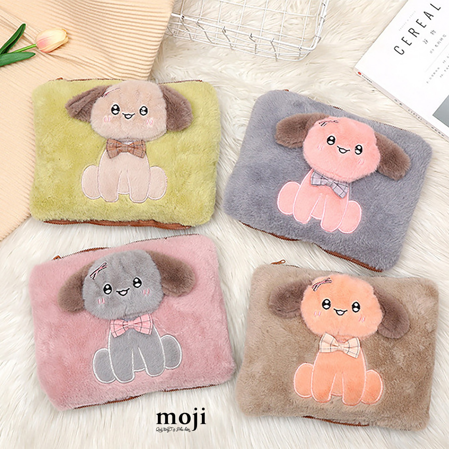 Gối sưởi Cute dog bow nơ mặt nổi sạc điện 18x26