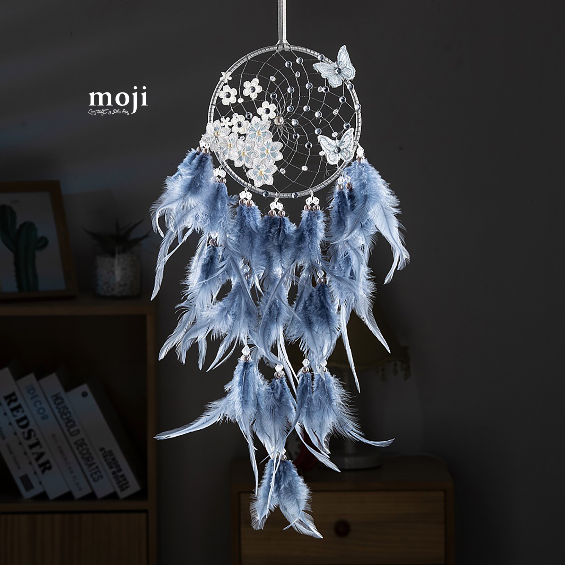 Dream catcher trang trí Butterfly flower hạt tròn