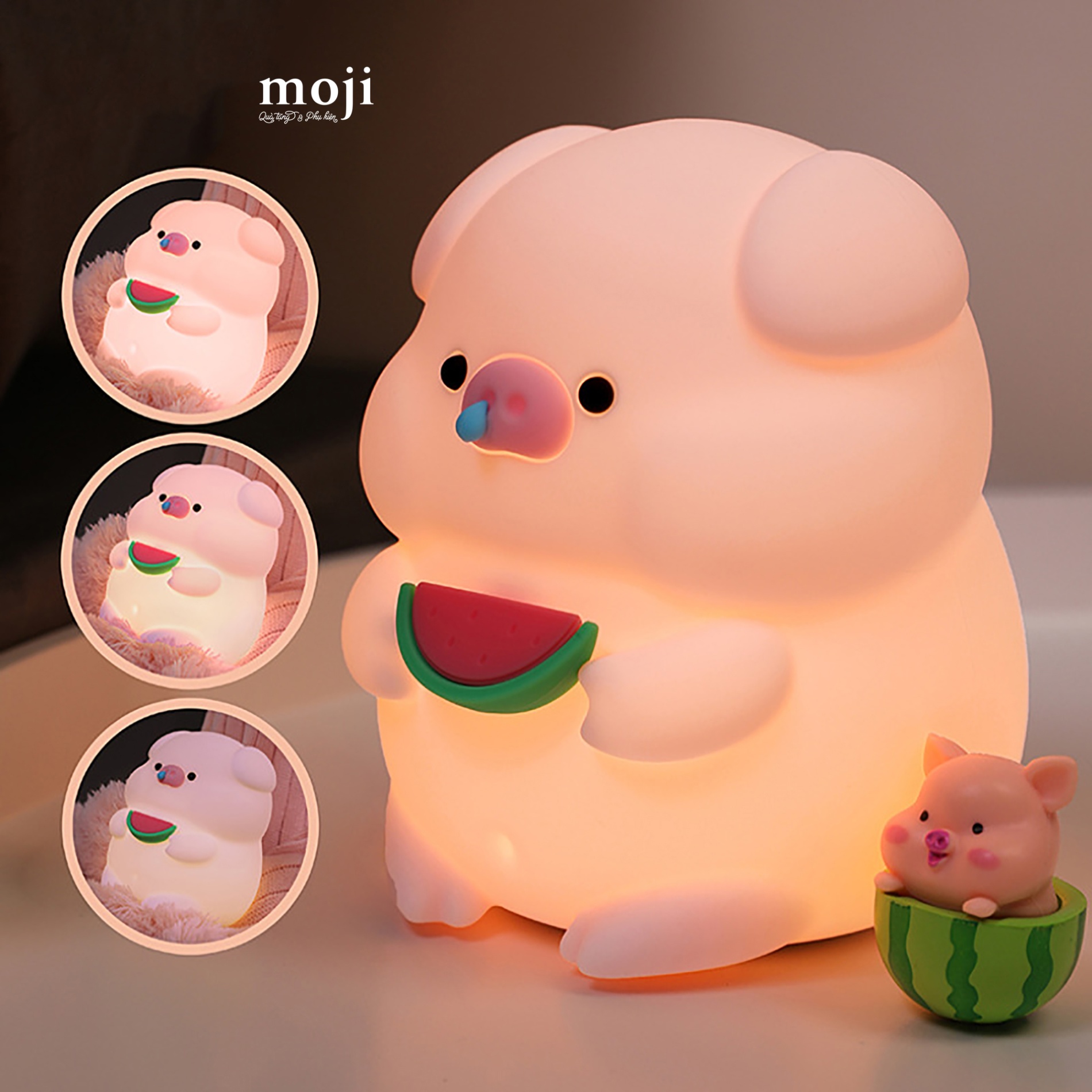 Đèn ngủ led Cute pig fruit watermelon cao cấp cảm ứng sạc tích điện 9x10x11