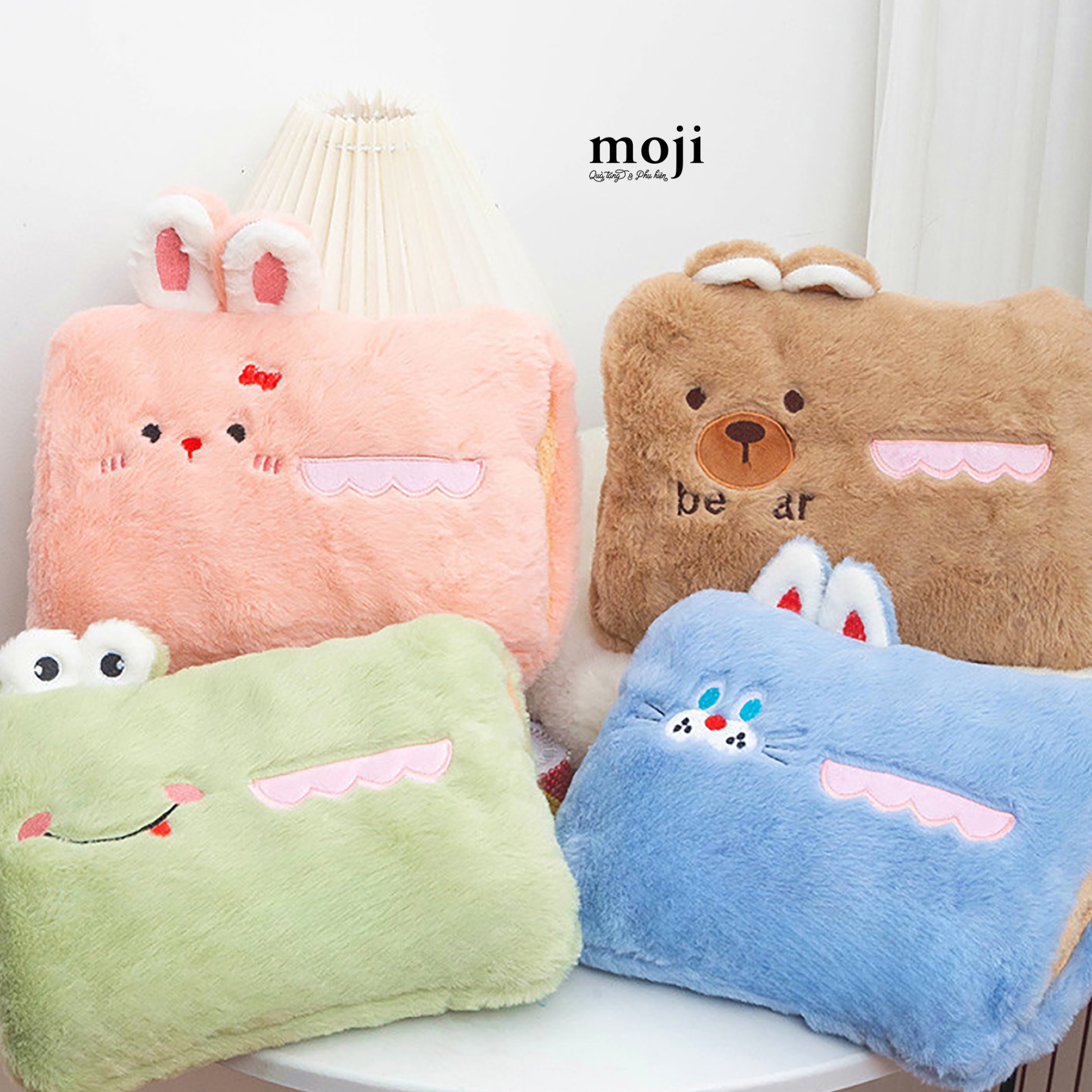 Gối sưởi Cute animal face mái ngói phối màu sạc điện 18x26
