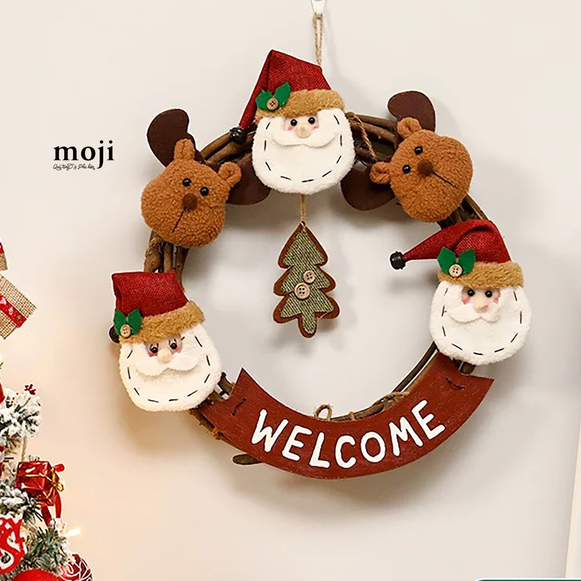Vòng nguyệt quế Xmas Santa Claus tuần lộc cây thông welcome 36cm