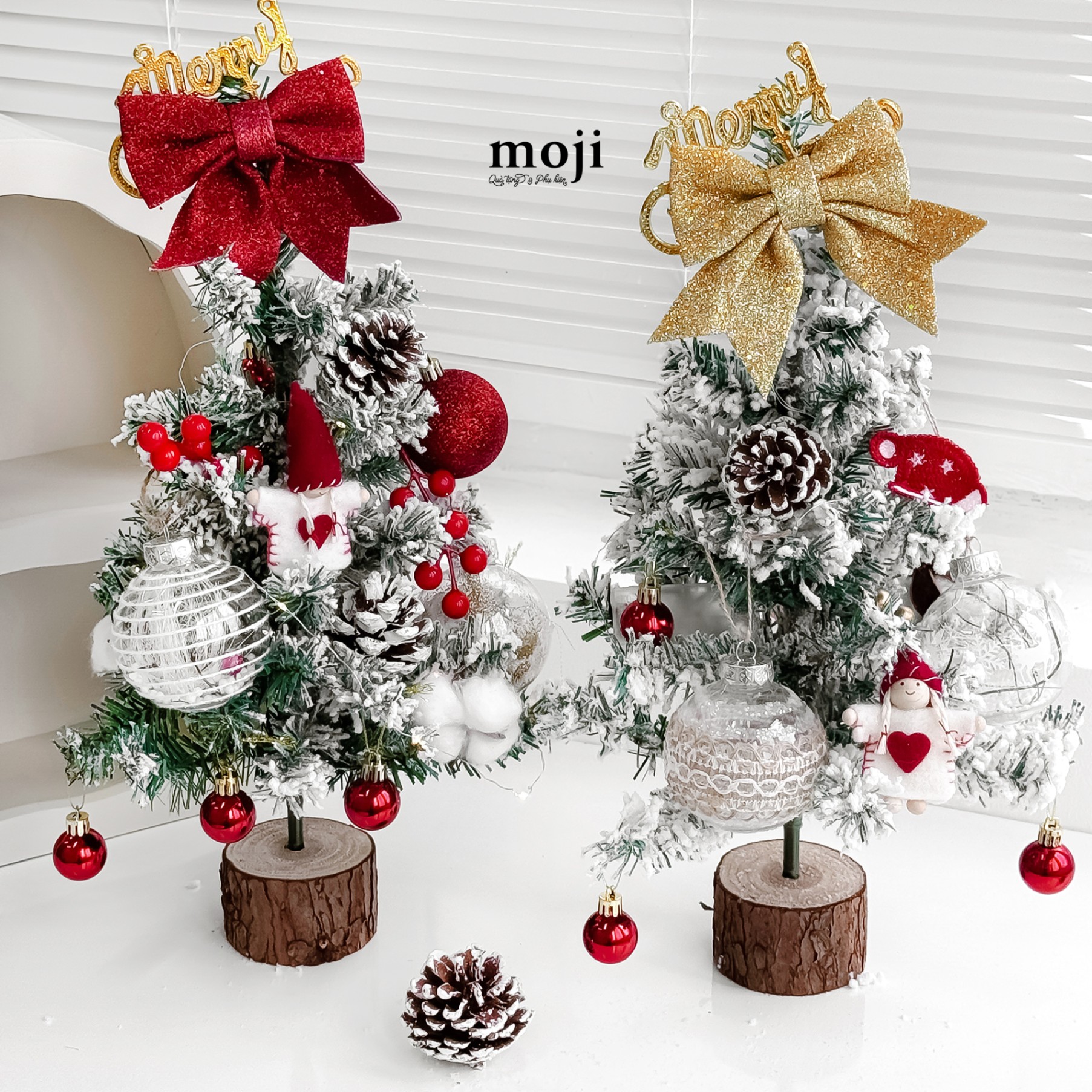 Cây thông trang trí Xmas để bàn Bow nơ lấp lánh angel baby bear đế gỗ có đèn 45cm