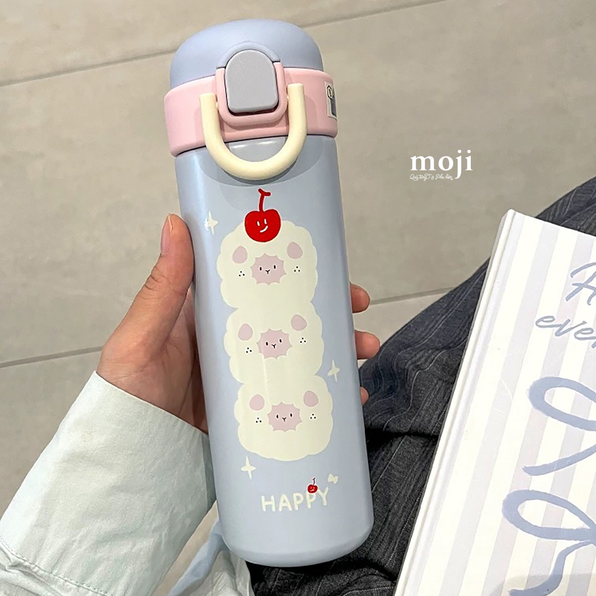 Bình nước giữ nhiệt Happy sheep face fruit xếp chồng 500ml