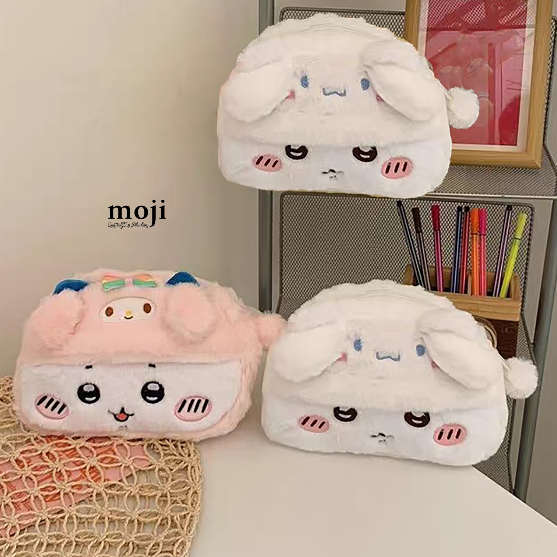 Hộp bút lớn lông xù Chiikawa cosplay Sanrio family Cinnamoroll My Melody 16x23