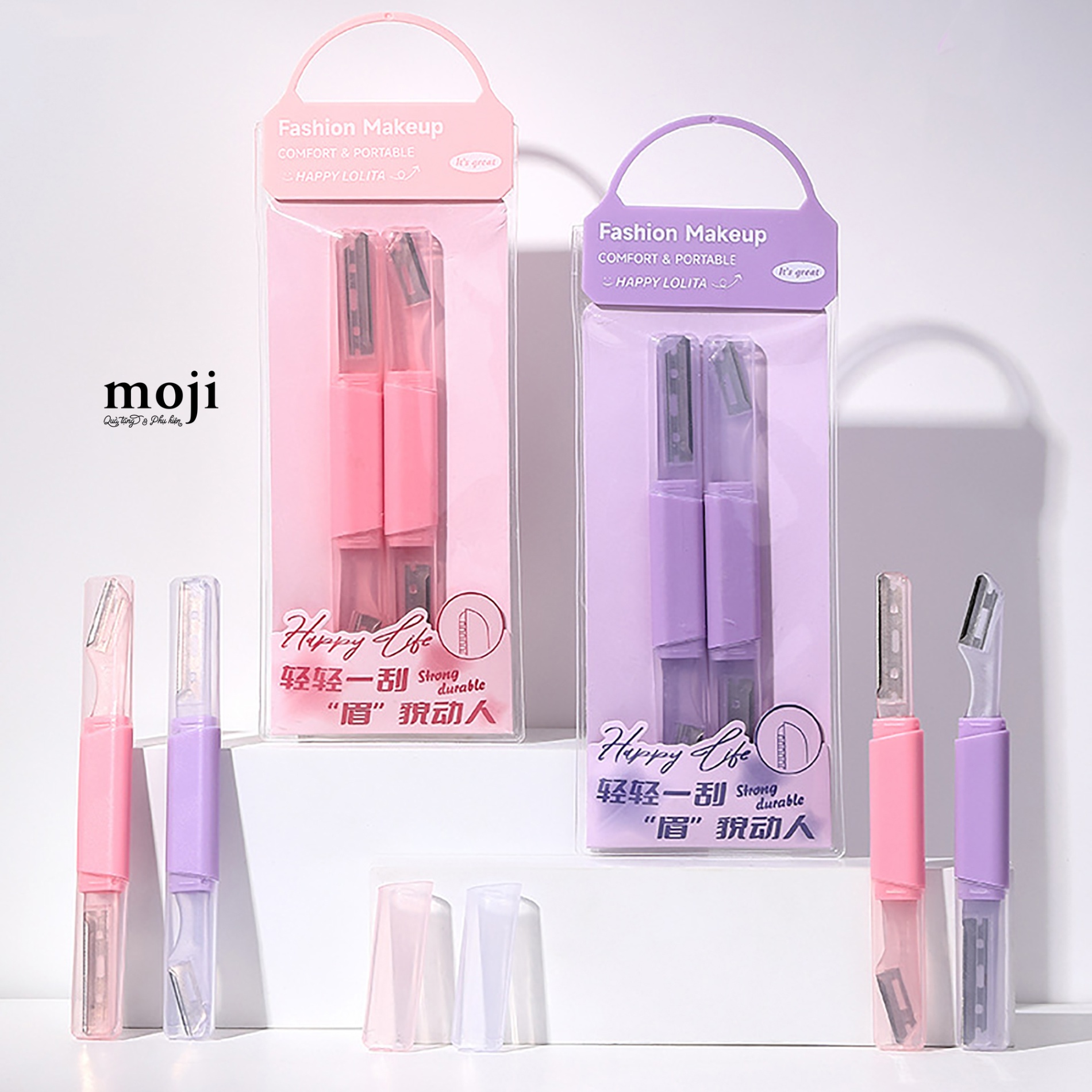 Cạo chân mày trang điểm Happy life 2 đầu set2