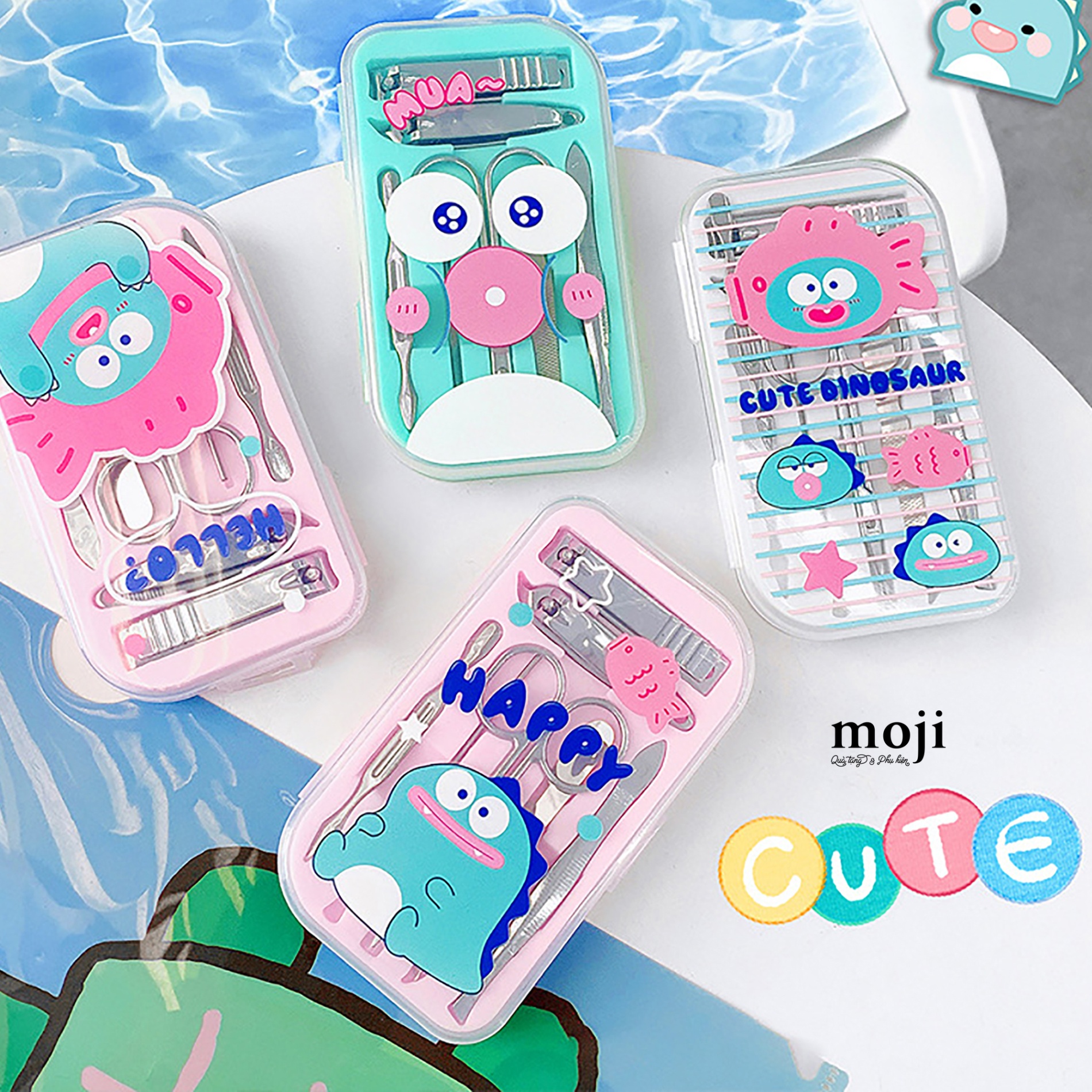 Bộ bấm móng tay cá nhân Funny vibes Khủng long dinosaur fish big eyes môi dày set7