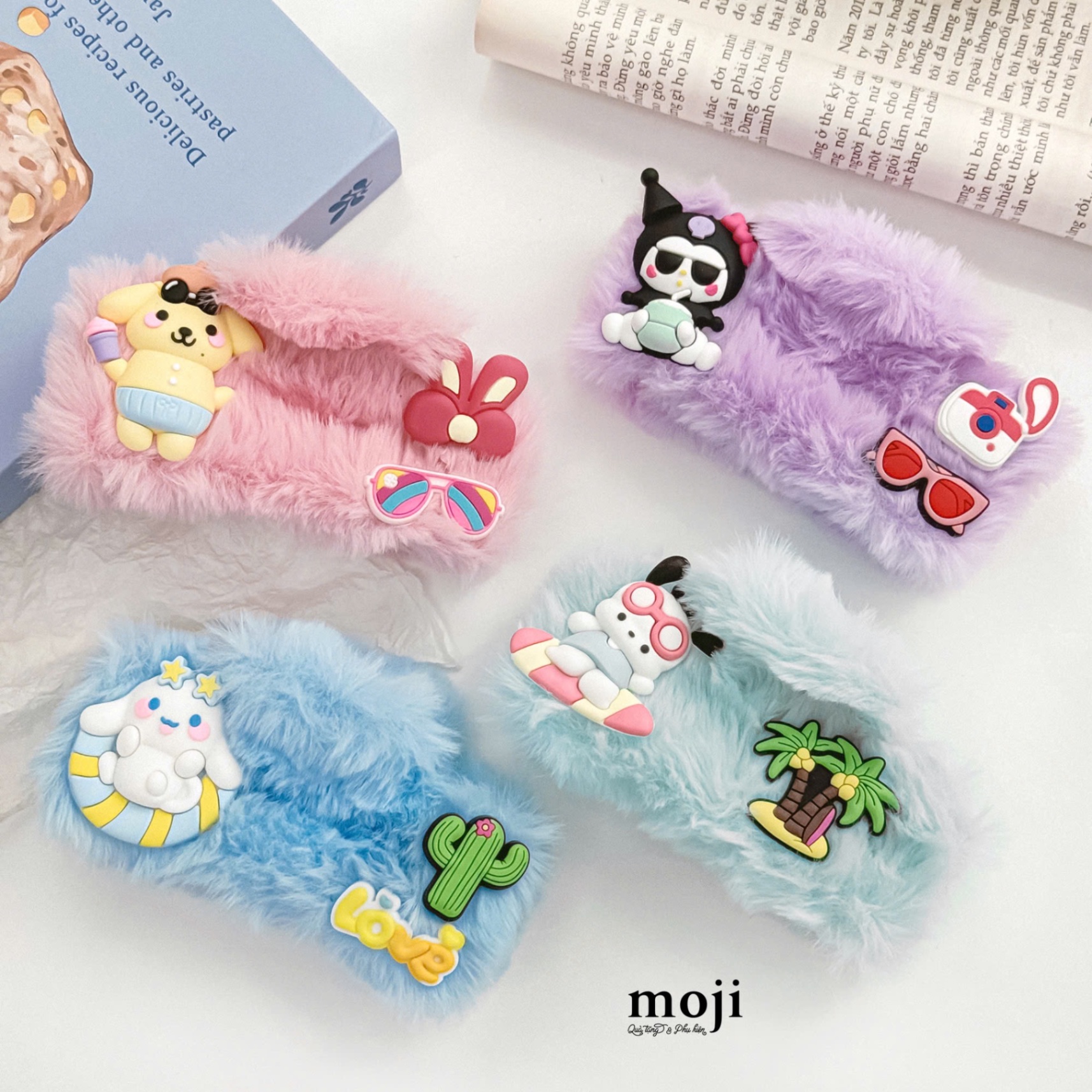 Kẹp tóc càng cua lông xù chữ nhật Sanrio family summer time